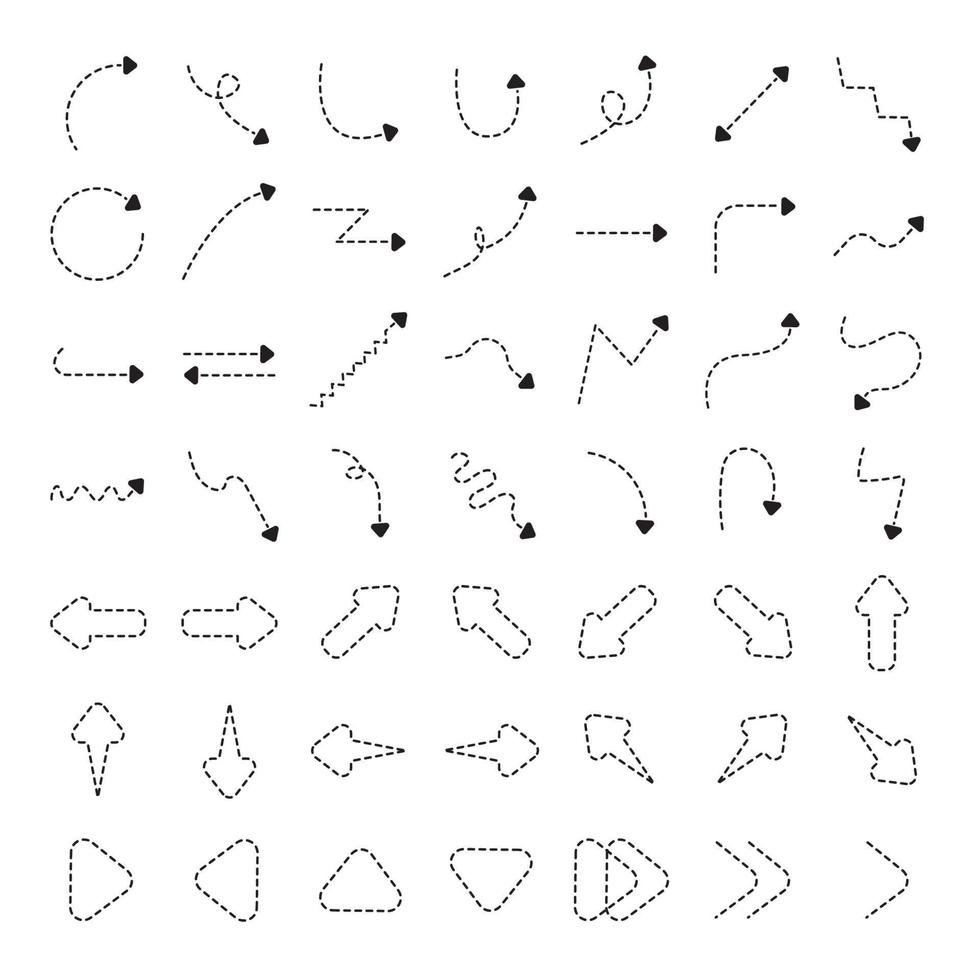 Arrow icon set, black dotted line. Arrow vector set. isolated background