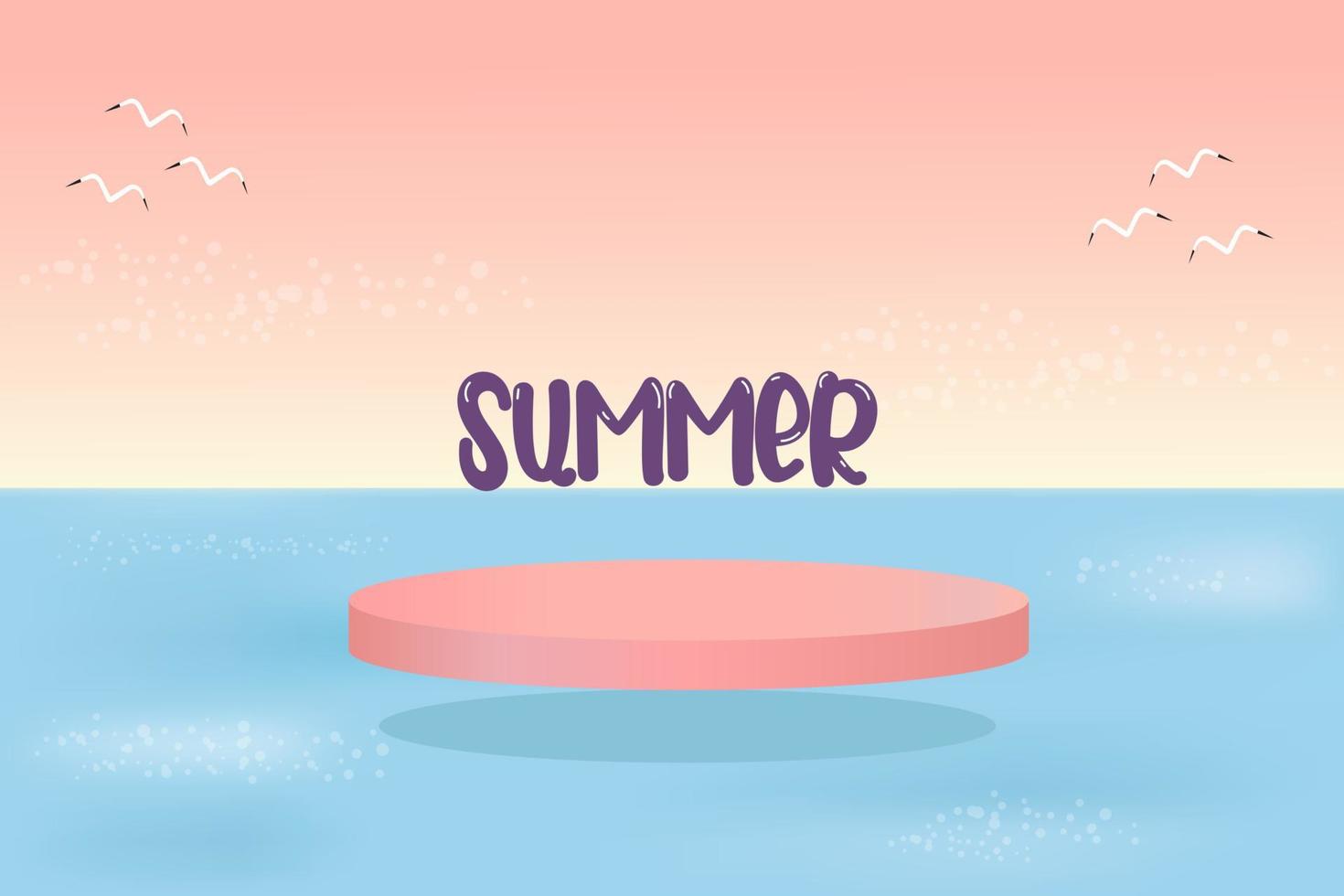 vector 3D scene with podium and abstract background.Summer banner with sea .  podium for cosmetic product presentation.