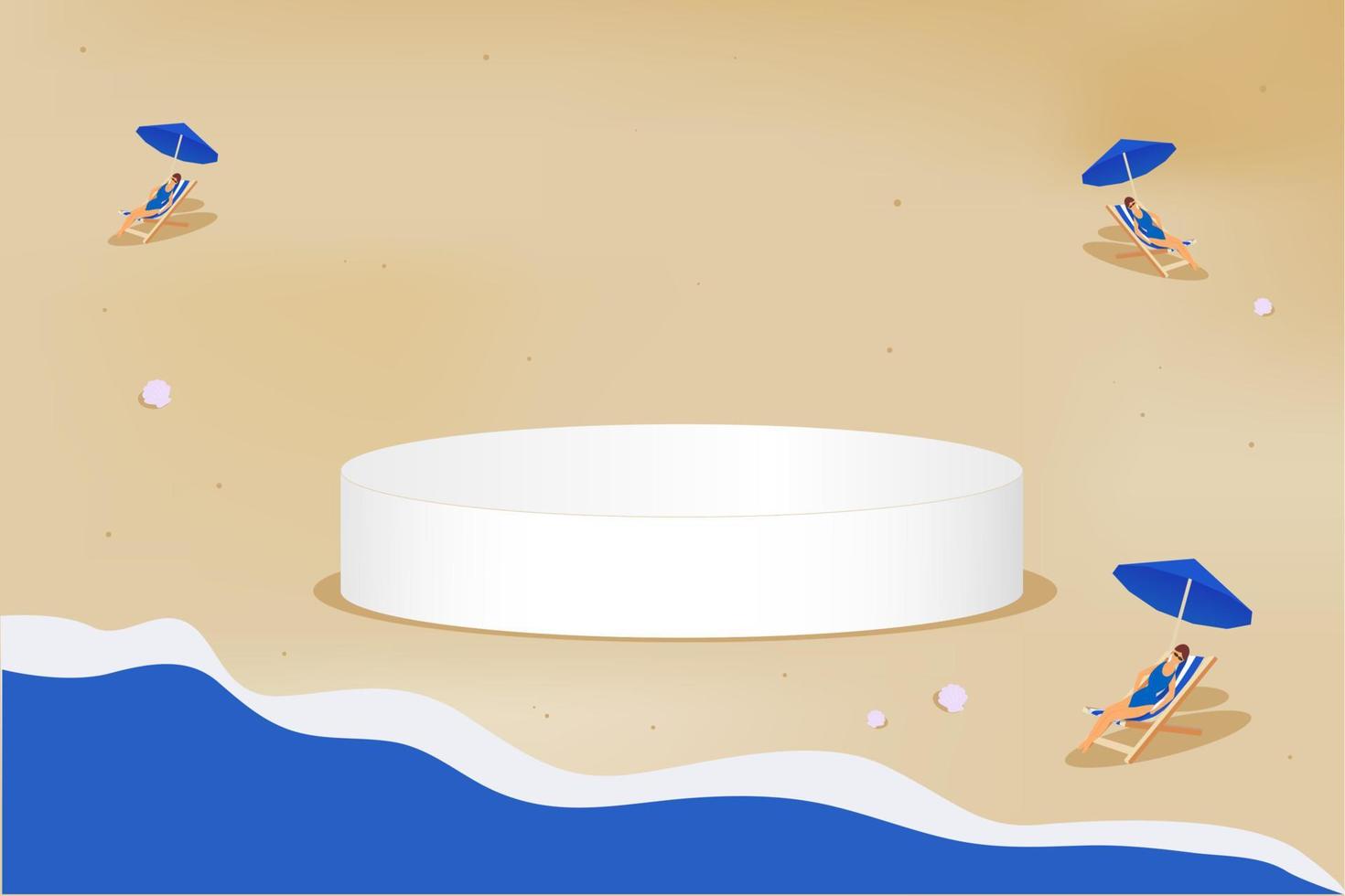 escena vectorial 3d con podio y fondo abstracto.banner de verano con mar. podio para presentación de productos cosméticos. vector