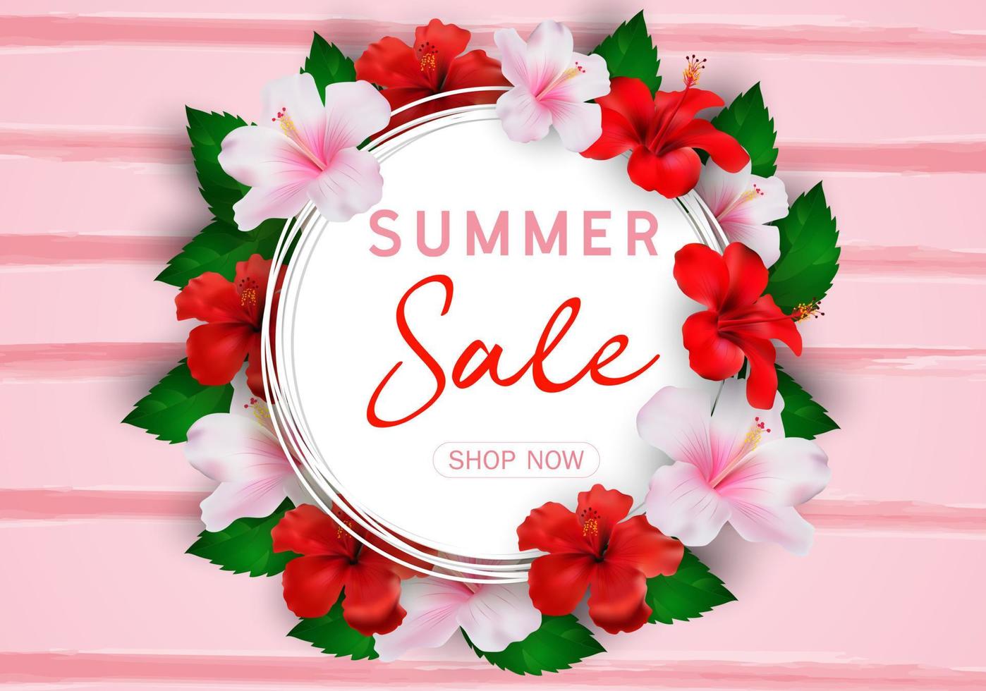 Summer sale background with tropical flowers vector