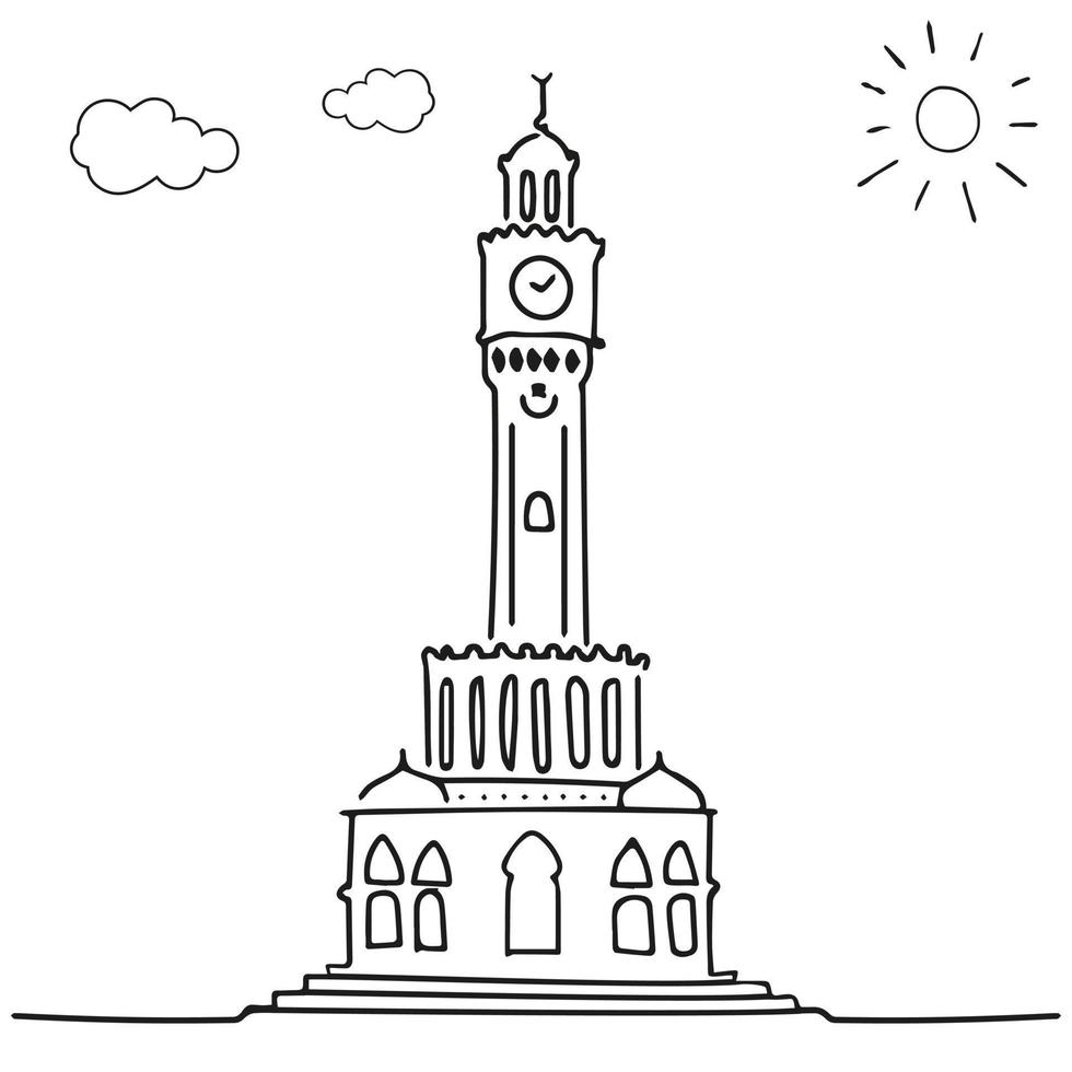 izmir clock tower drawing, Turkey vector