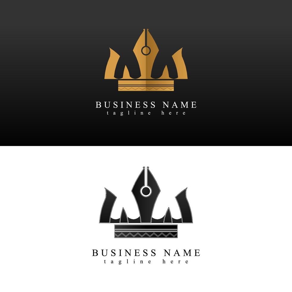 elegant gold and black crown pen logo vector