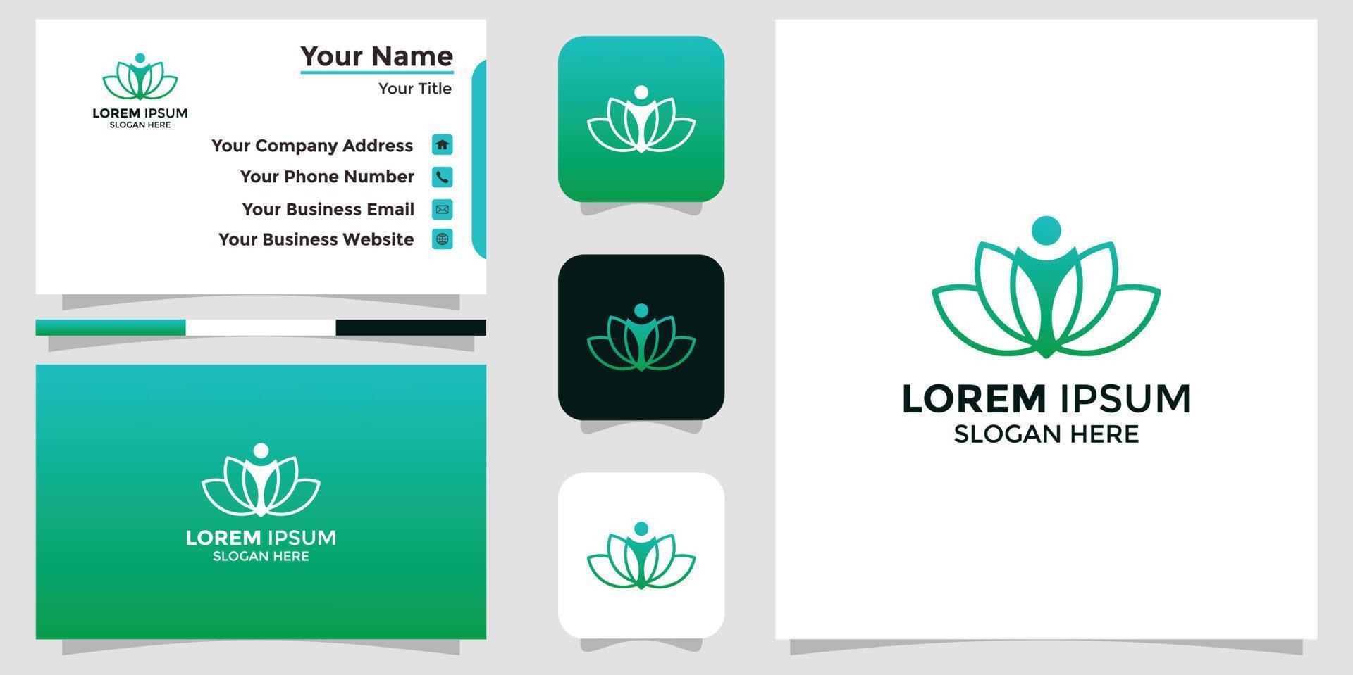 minimalist lotus logo design and branding card template vector