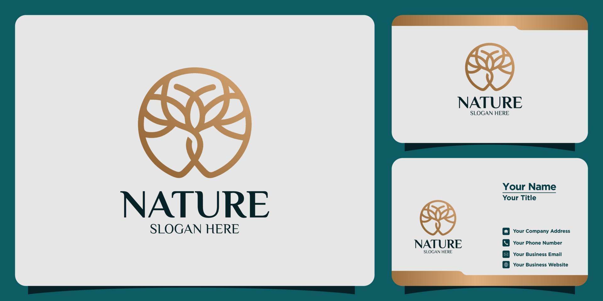 logotipo de la naturaleza con línea y estilo de tarjeta de visita vector