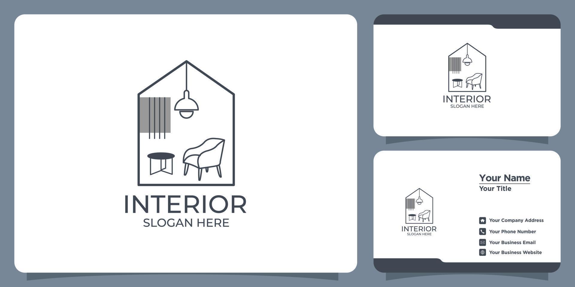 Set of elegant minimalist interior logos and business cards vector