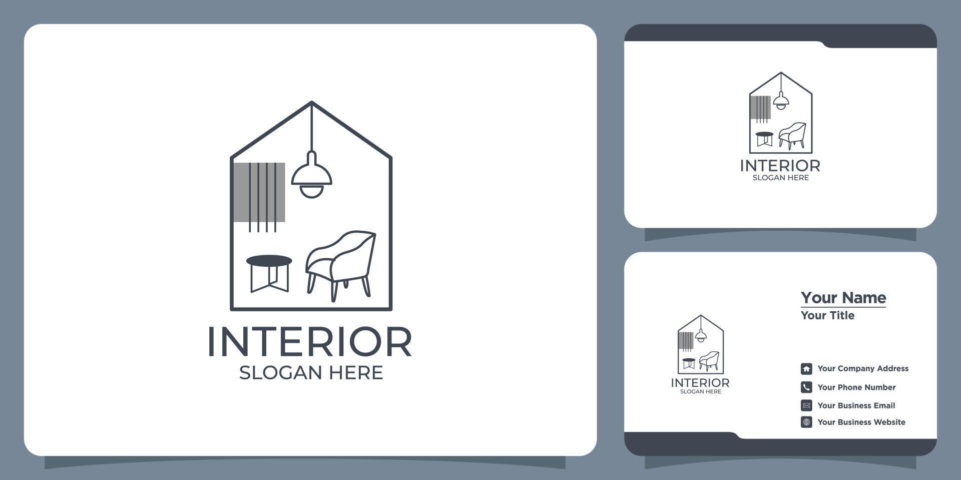 conjunto de elegantes logotipos interiores minimalistas y tarjetas de visita vector