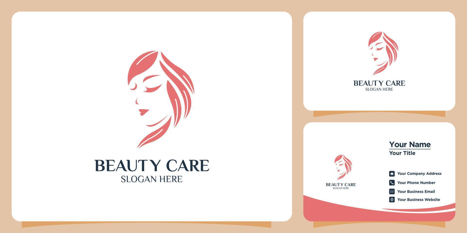 logotipo minimalista de belleza abstracta de salón y logotipo de concepto de forma de silueta y plantilla de tarjeta de visita vector