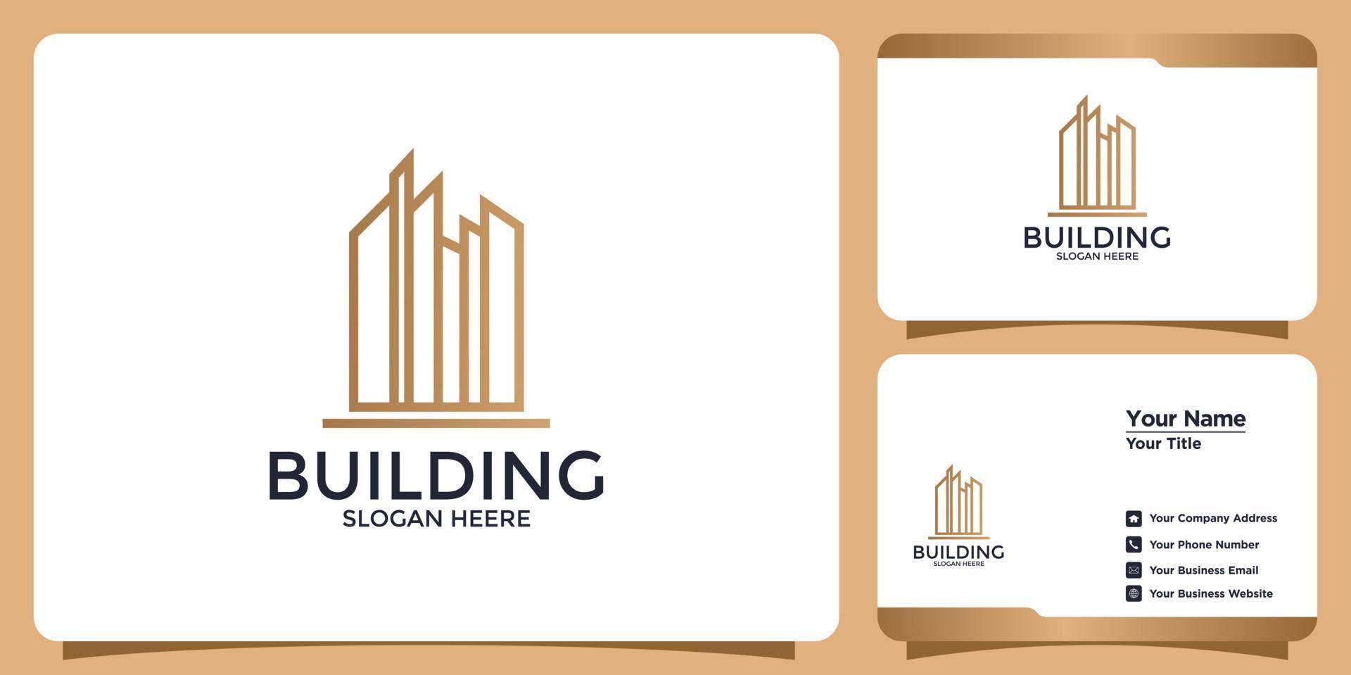 logotipo de edificio minimalista y tarjeta de visita vector