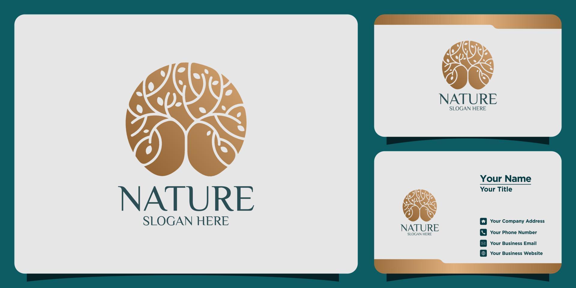 Set of hand drawn feminine and modern tree template logos and business cards vector