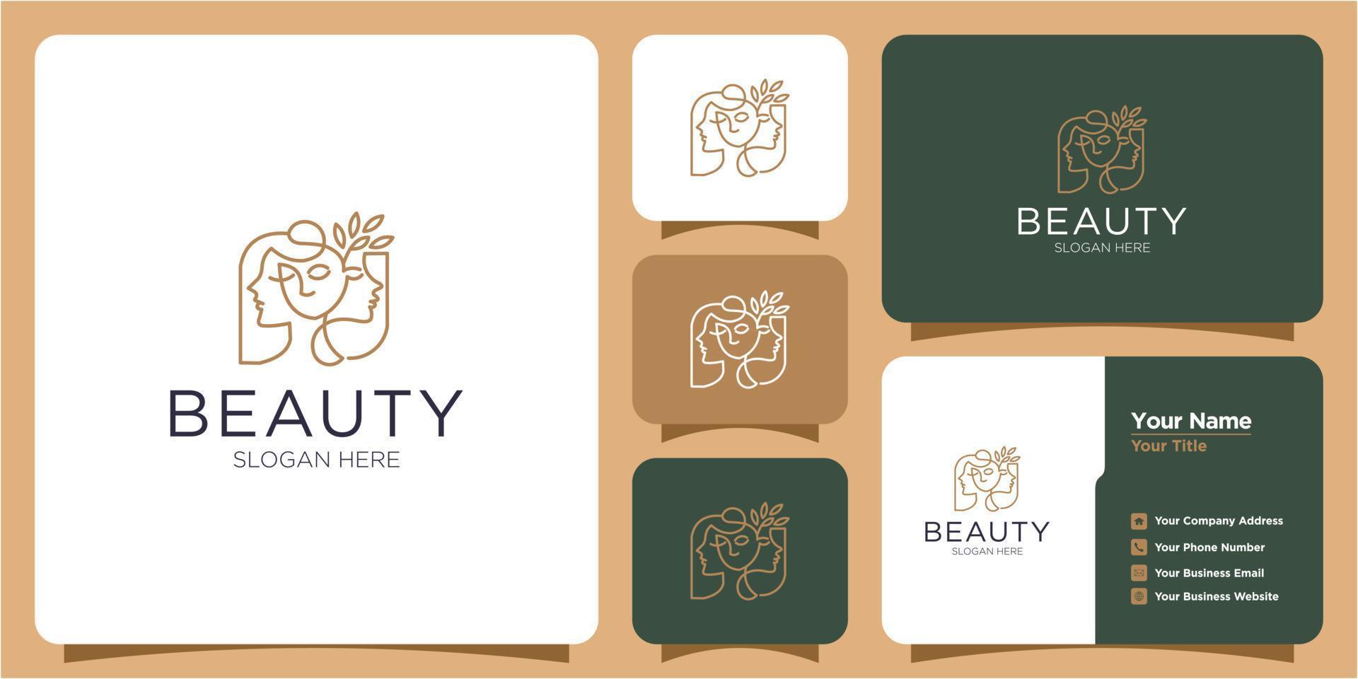 logotipo de mujer de spa de belleza minimalista con plantilla de tarjeta de visita vector