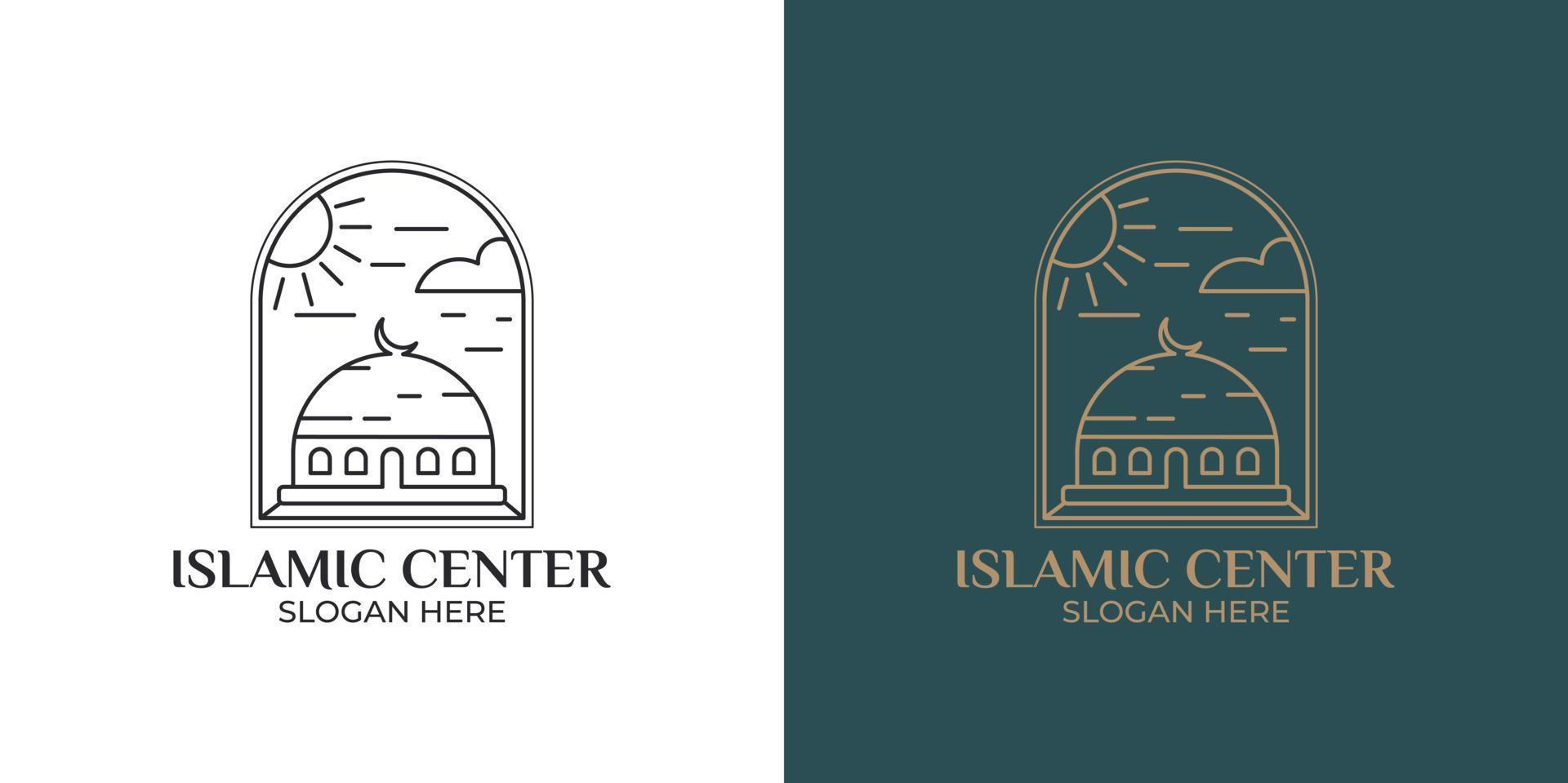 conjunto de logotipo del centro islámico con estilo monoline vector