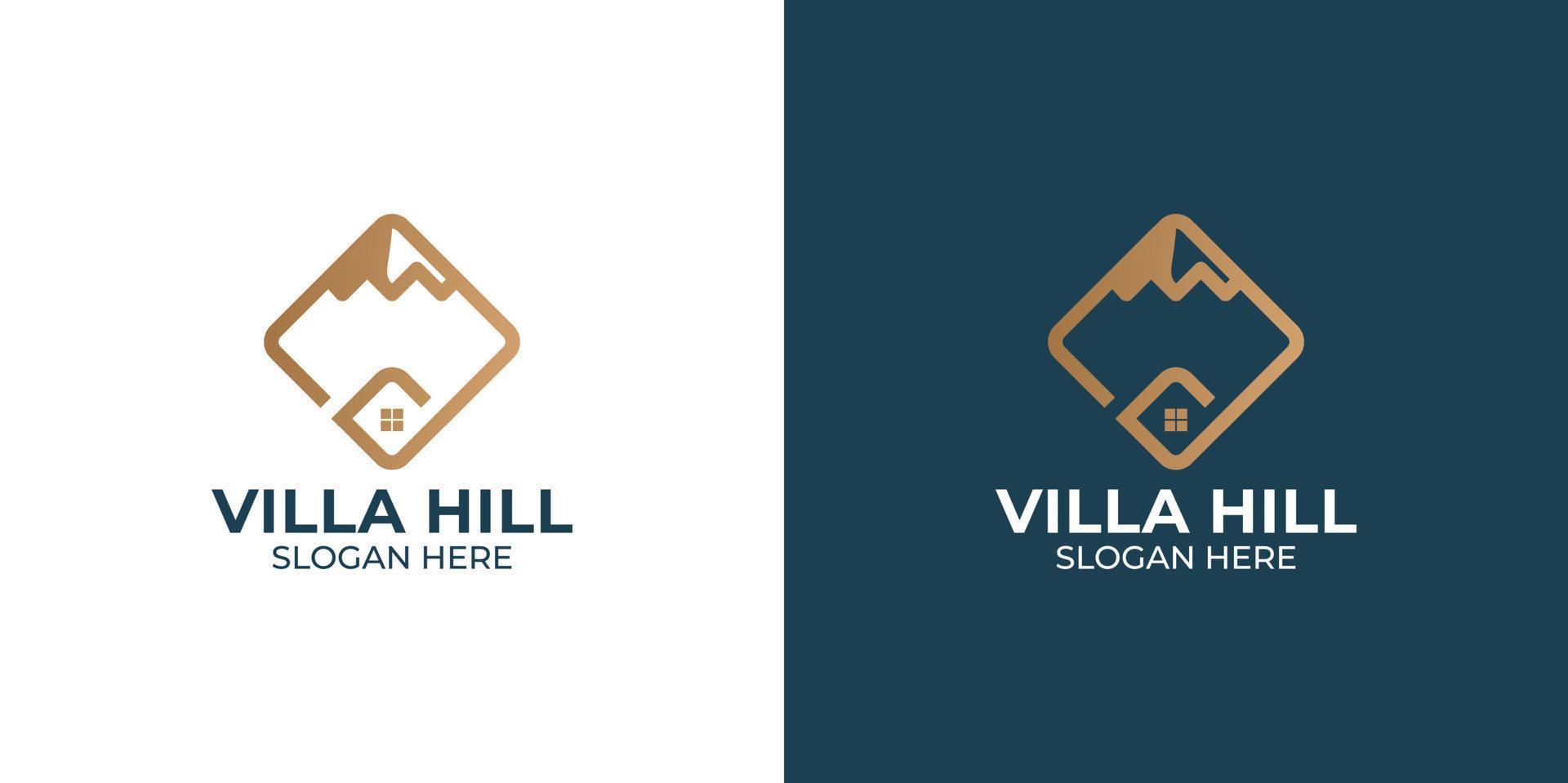 conjunto de combinación de logotipo de villa con montaña vector