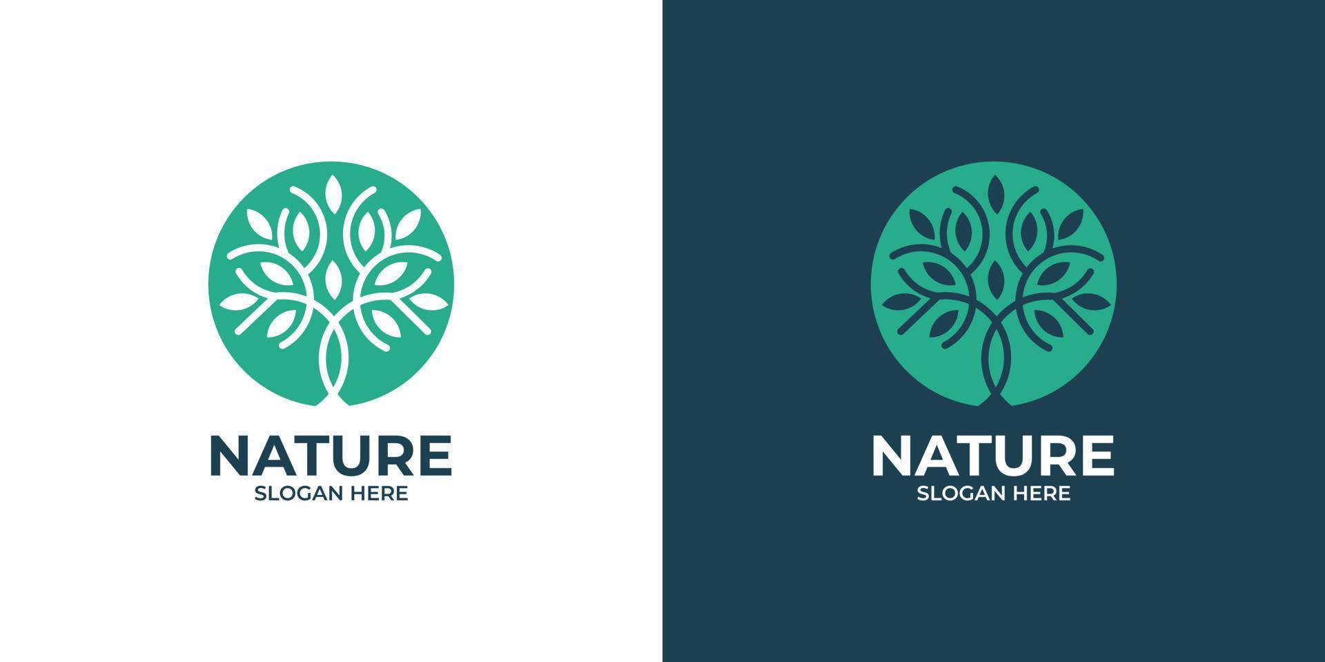 linear style nature tree logo set vector