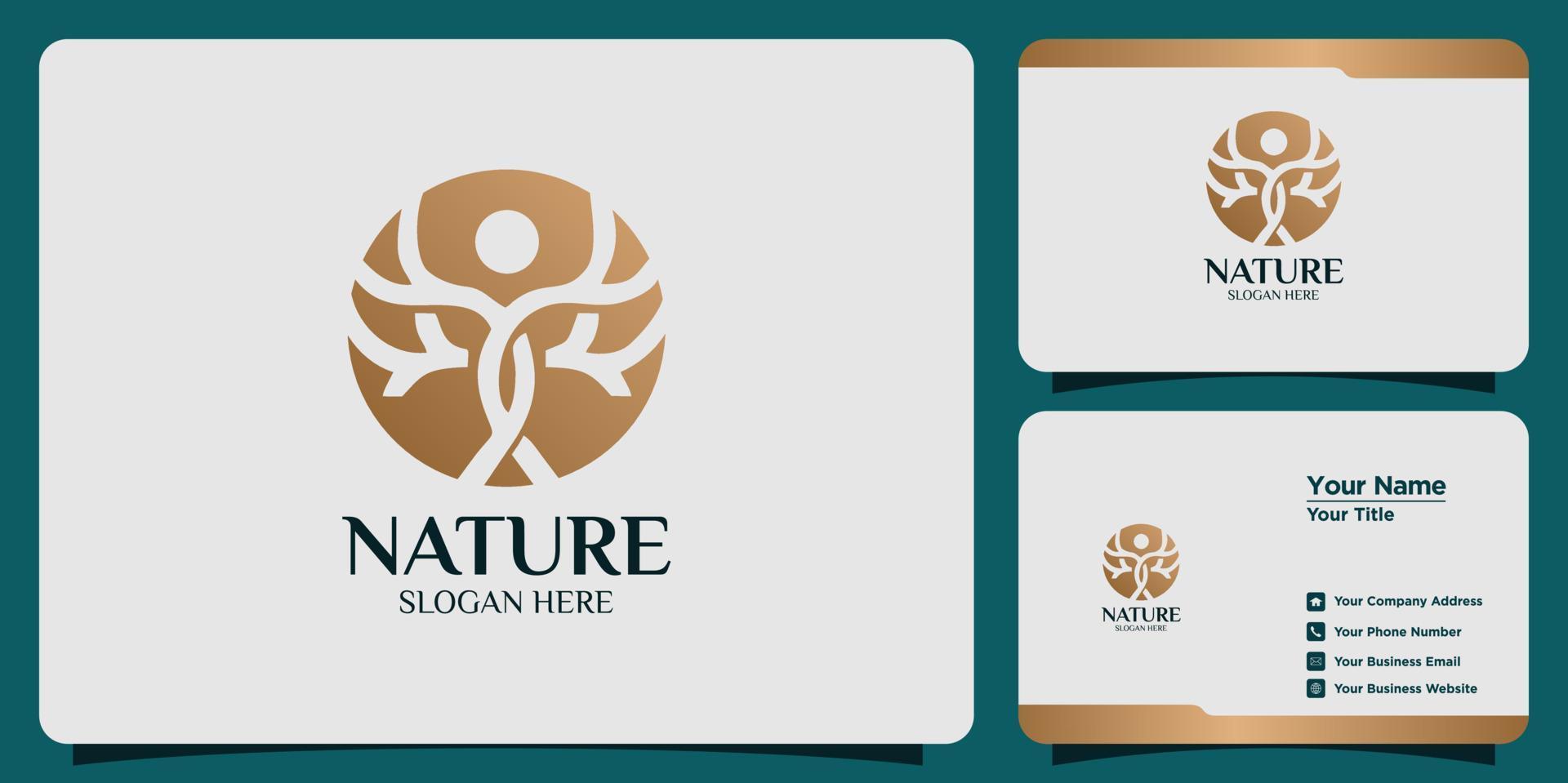 set of tree logos and business cards vector