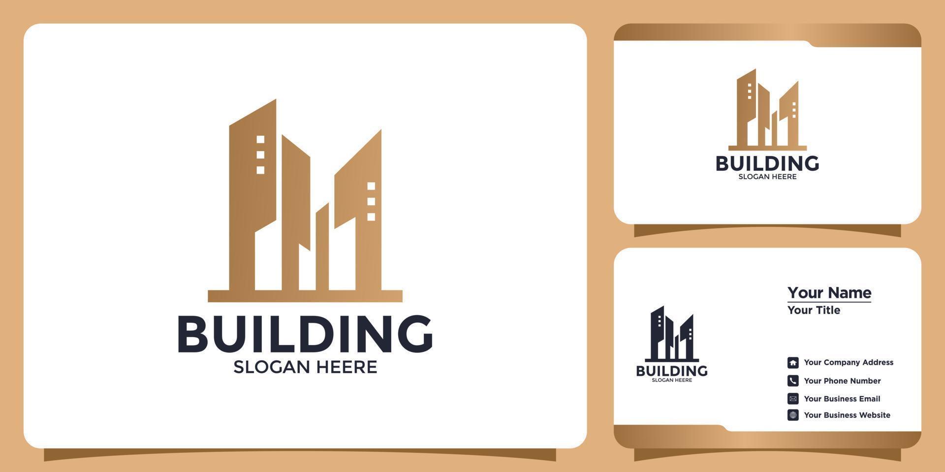 minimalist building logo and business card vector