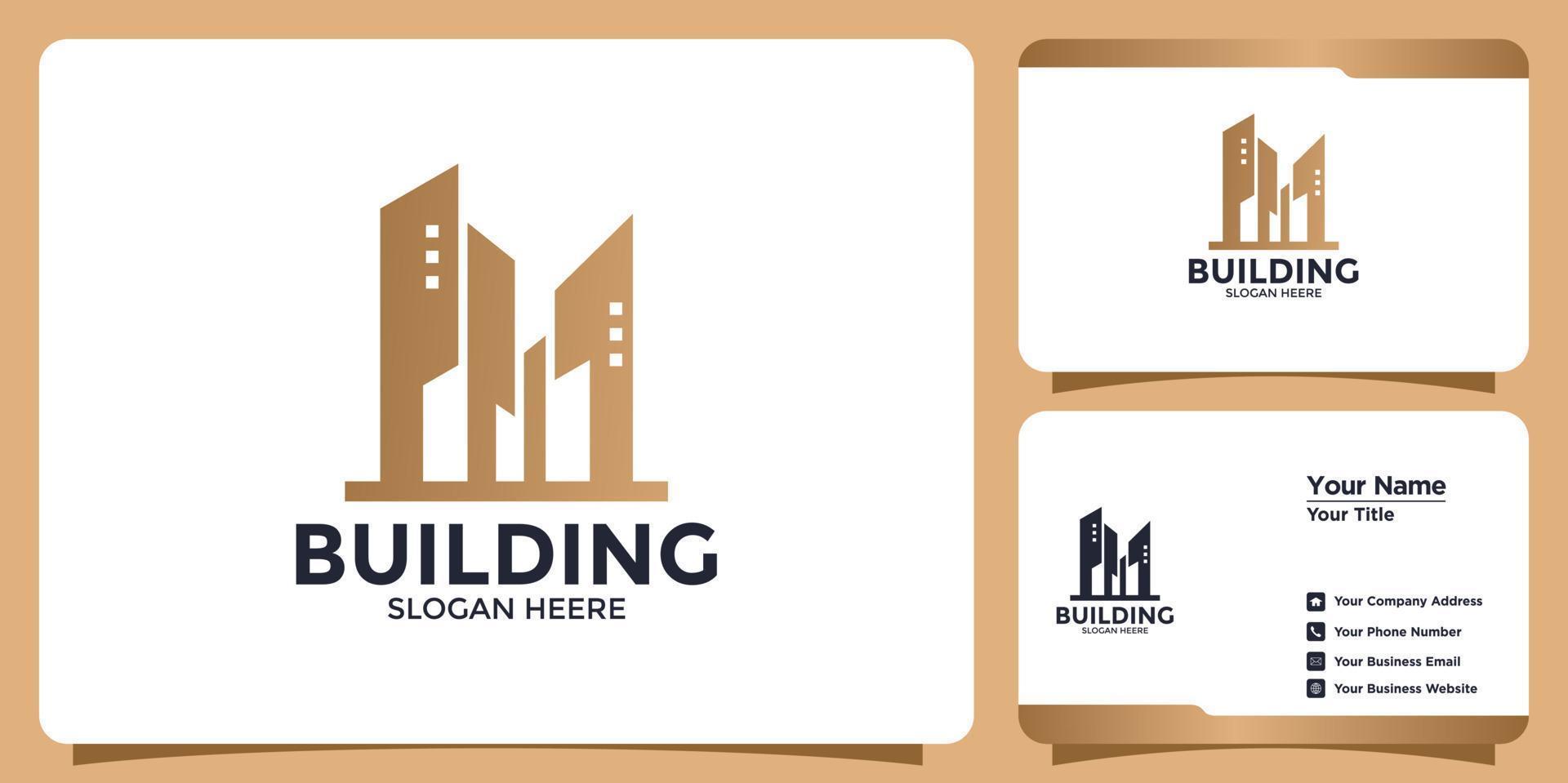 logotipo de edificio minimalista y tarjeta de visita vector