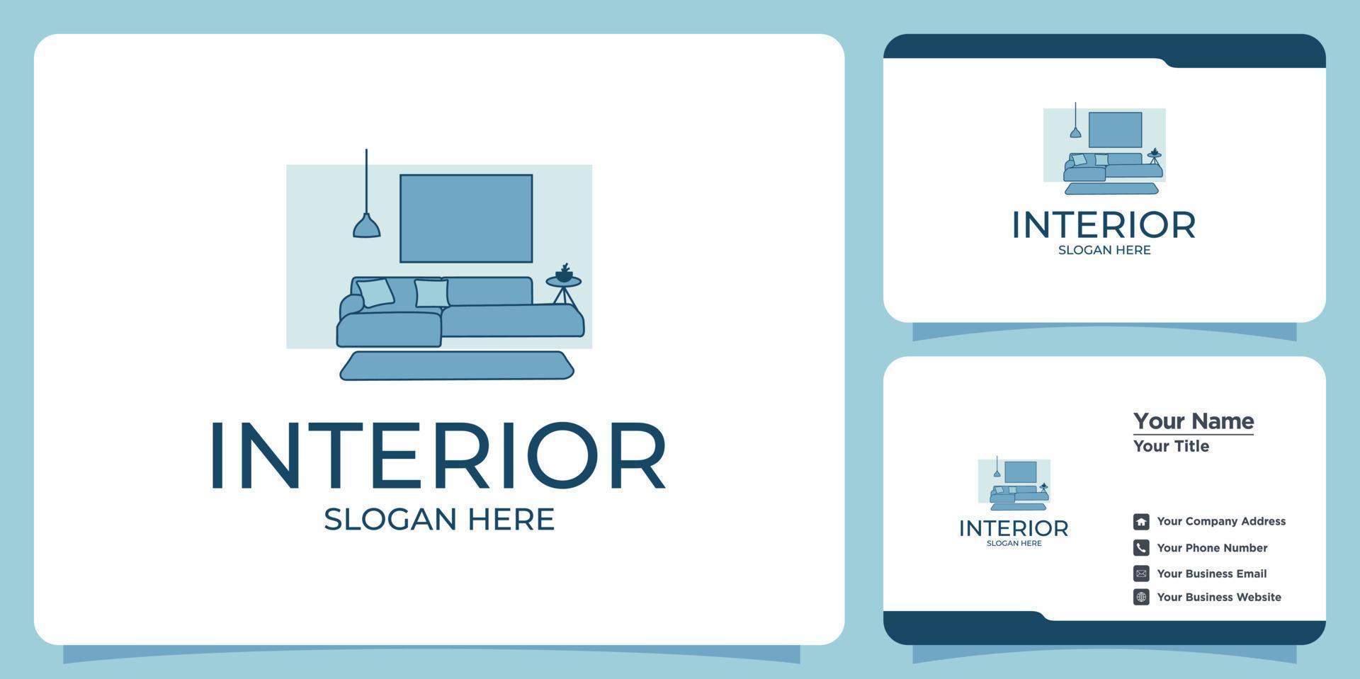 conjunto de elegantes logotipos interiores minimalistas y tarjetas de visita vector