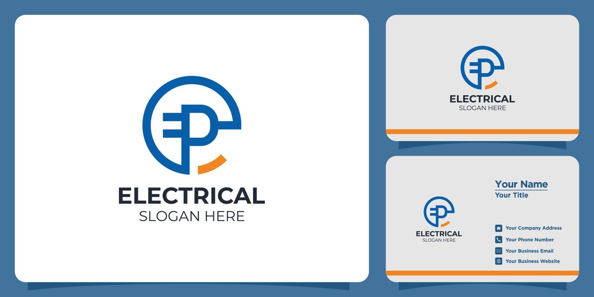 conjunto de logotipo eléctrico y tarjeta de visita de marca vector