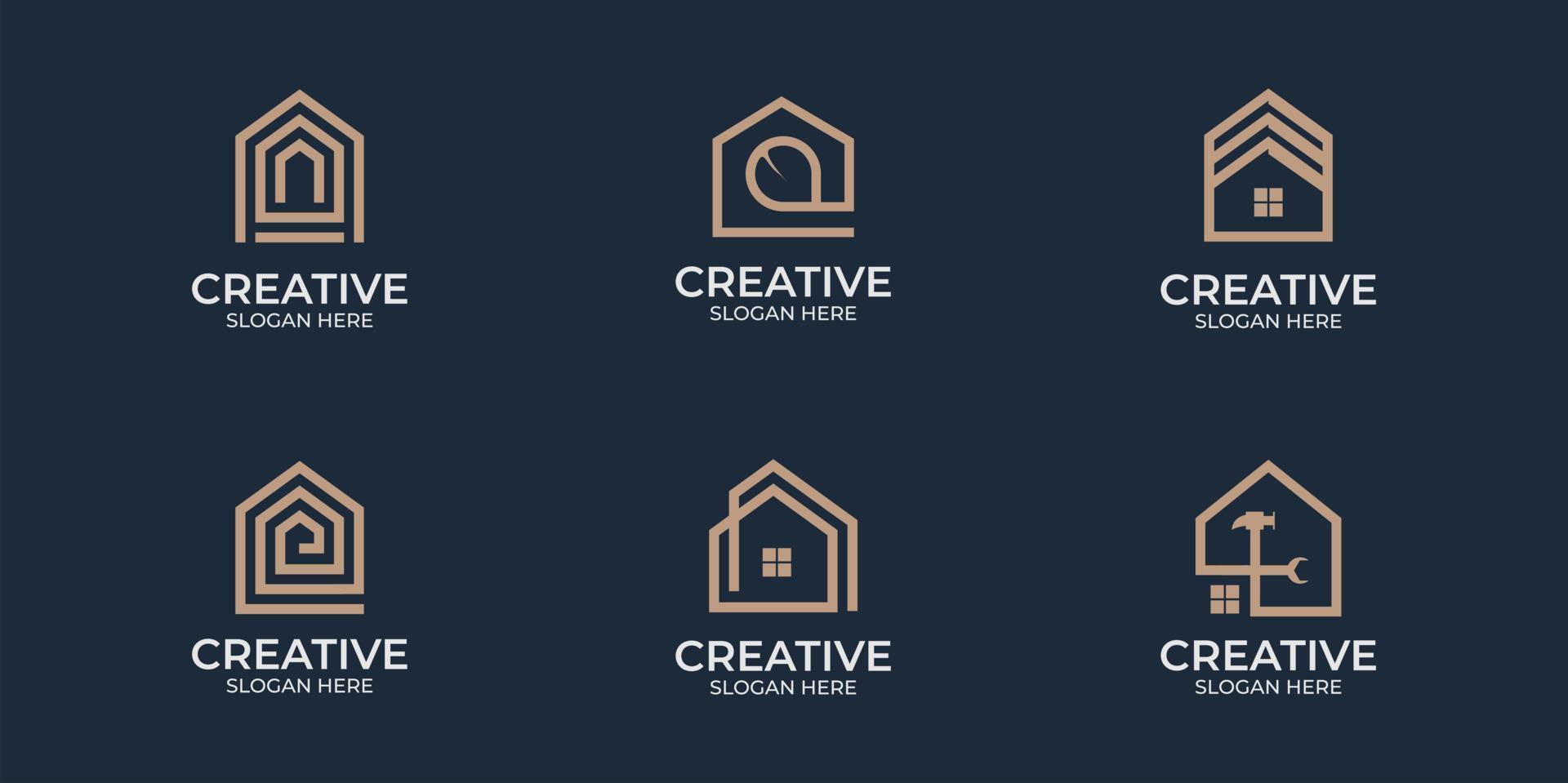 logotipo de casa minimalista con diseño de logotipo de estilo de arte lineal vector