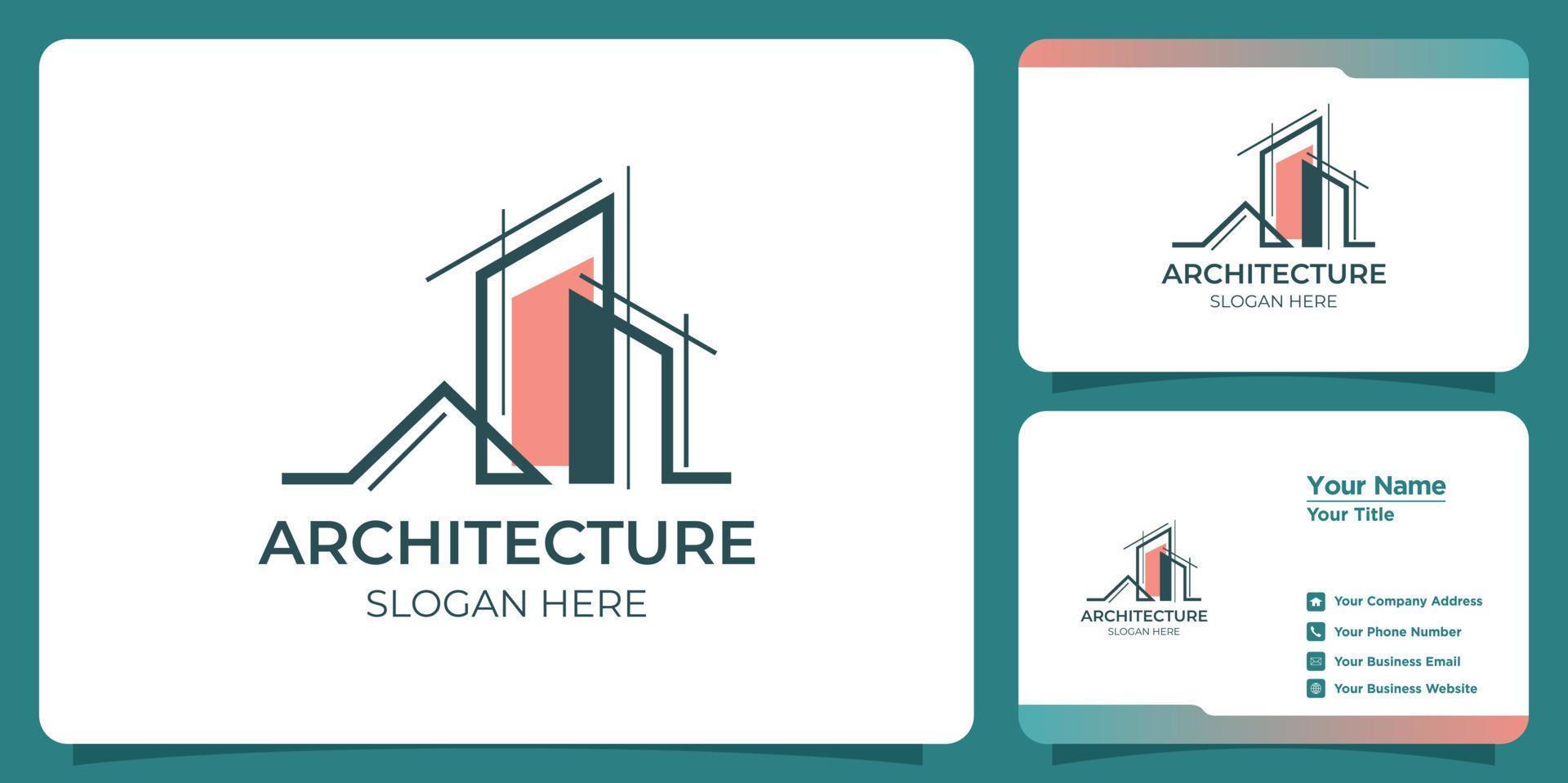 Minimalist architectural logo with art style logo design and business card template vector