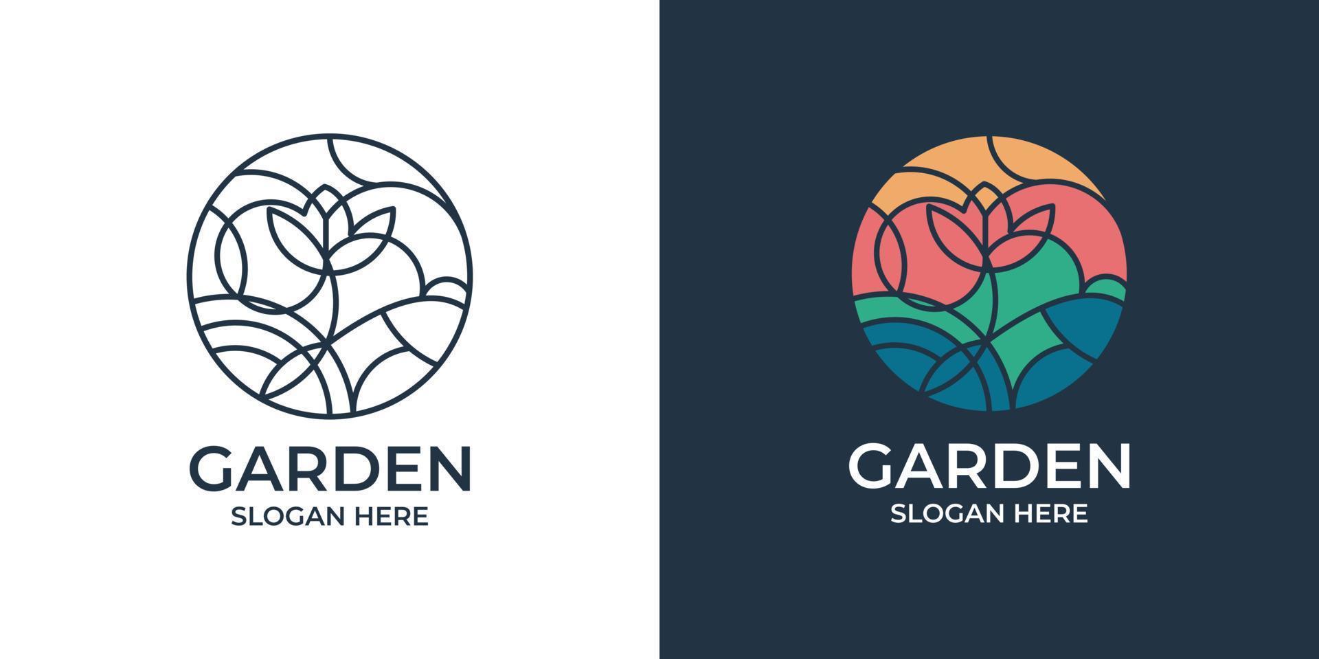 conjunto de logotipos de jardín minimalista y elegante vector