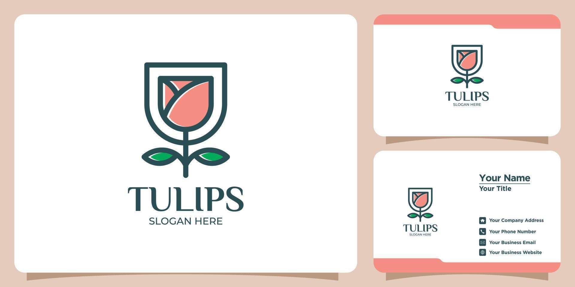 set of tulips flower logos and business cards vector