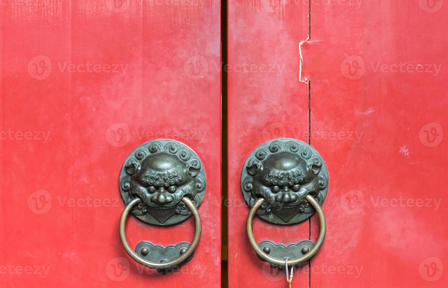 Old brass knocker with lion head photo