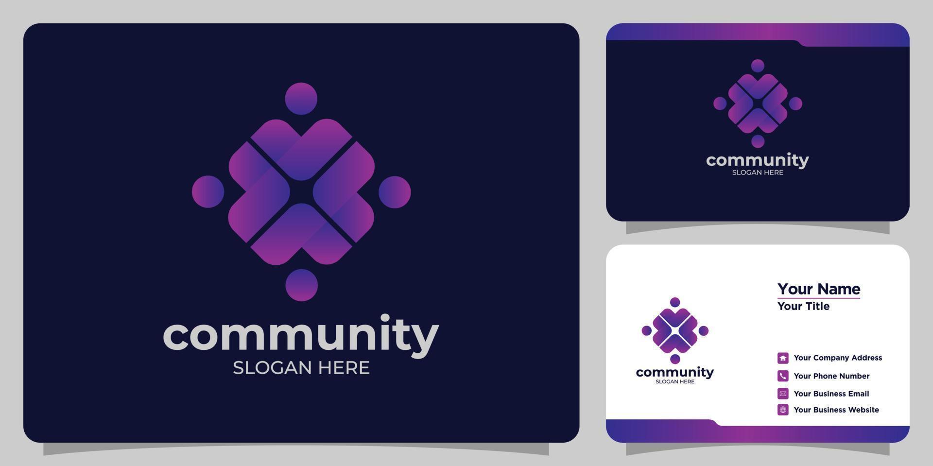 conjunto de logotipos comunitarios simples y tarjetas de visita vector