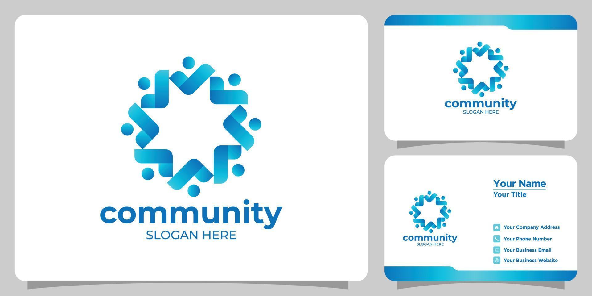 conjunto de logotipos comunitarios simples y tarjetas de visita vector