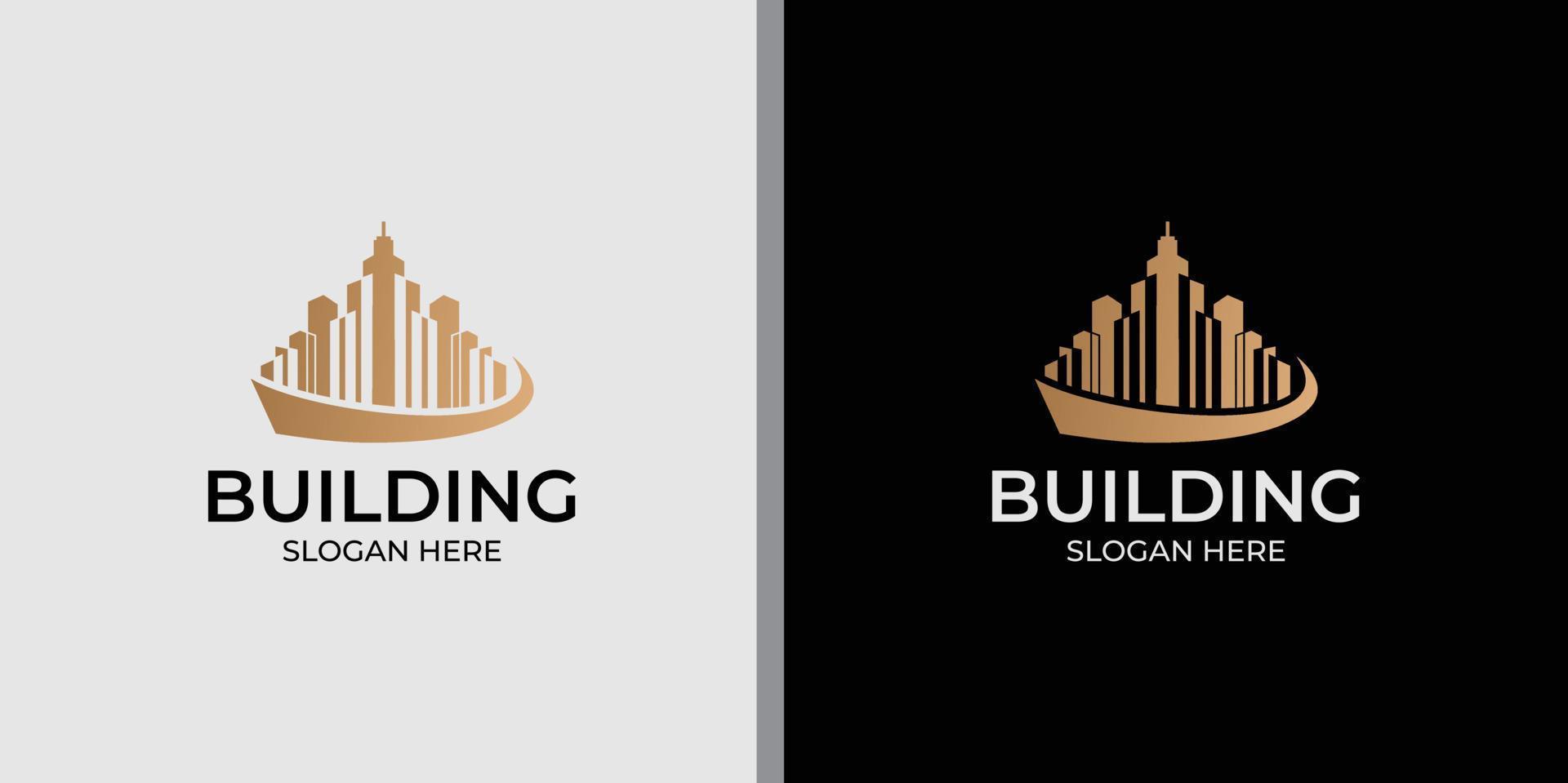 Minimalist building logo with line art style logo design vector