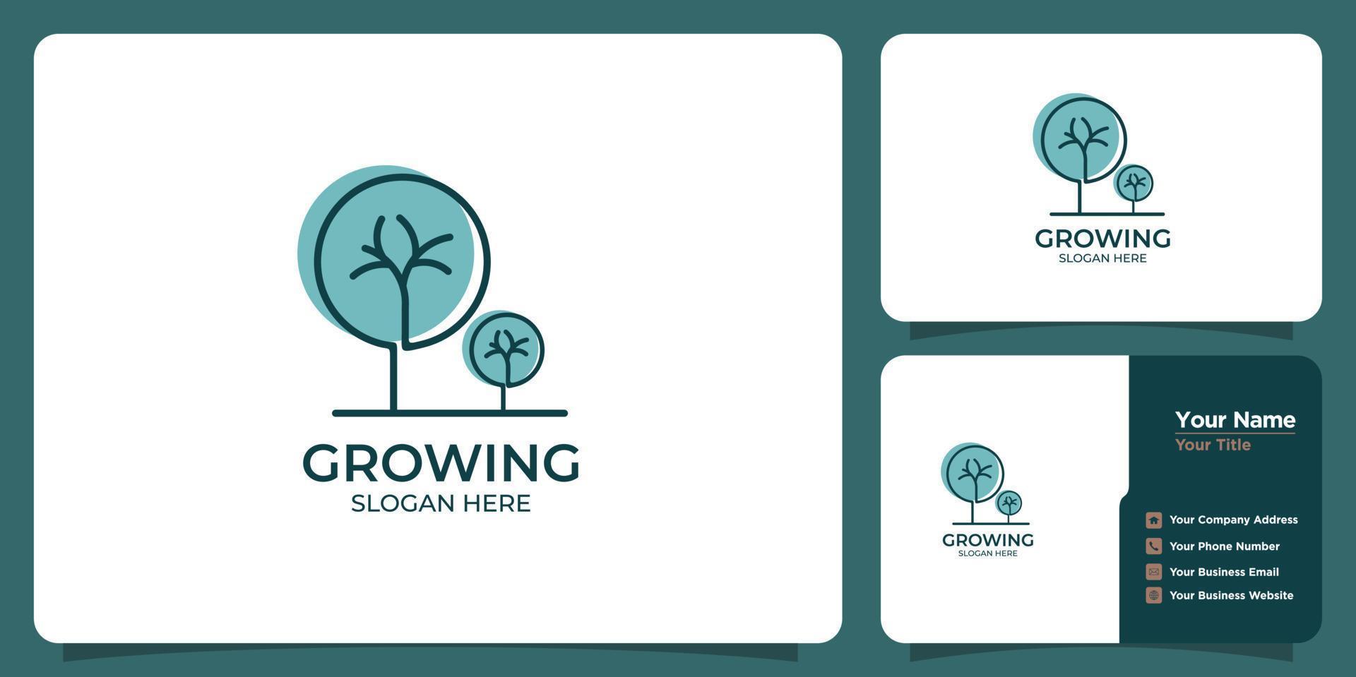 growing logo set with line and business card style vector