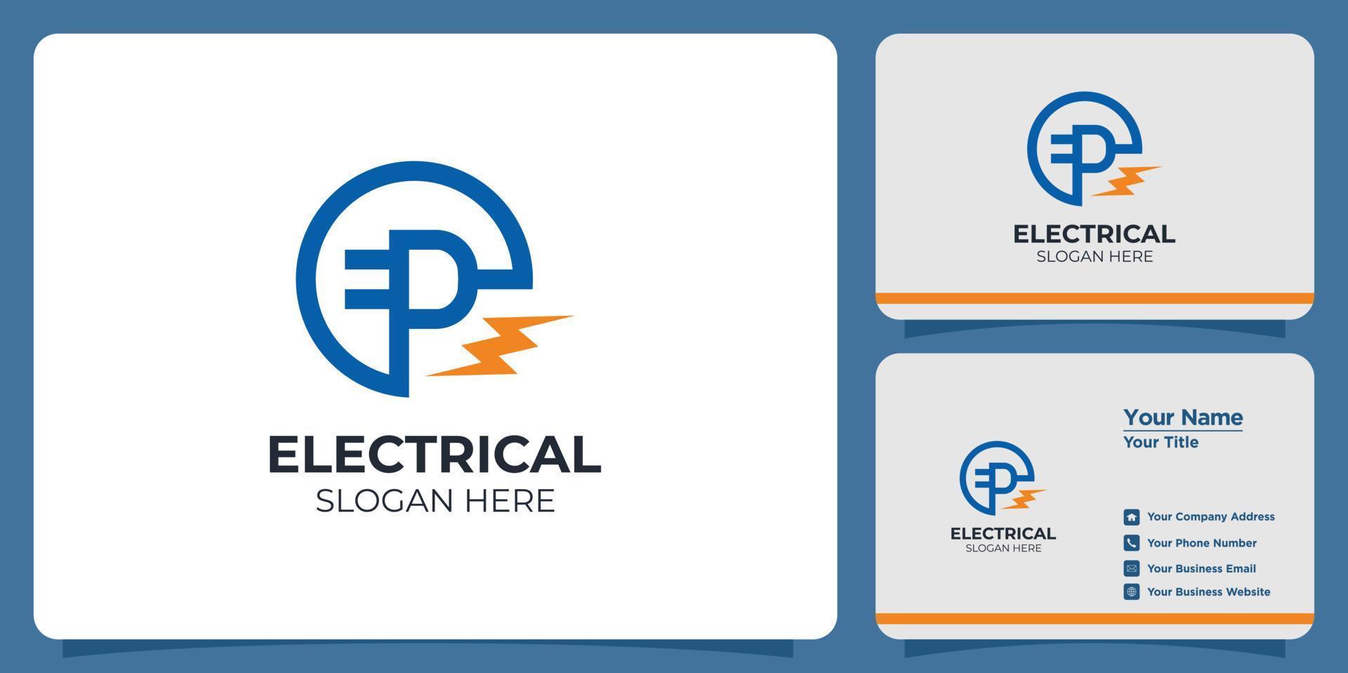conjunto de logotipo eléctrico y tarjeta de visita de marca vector