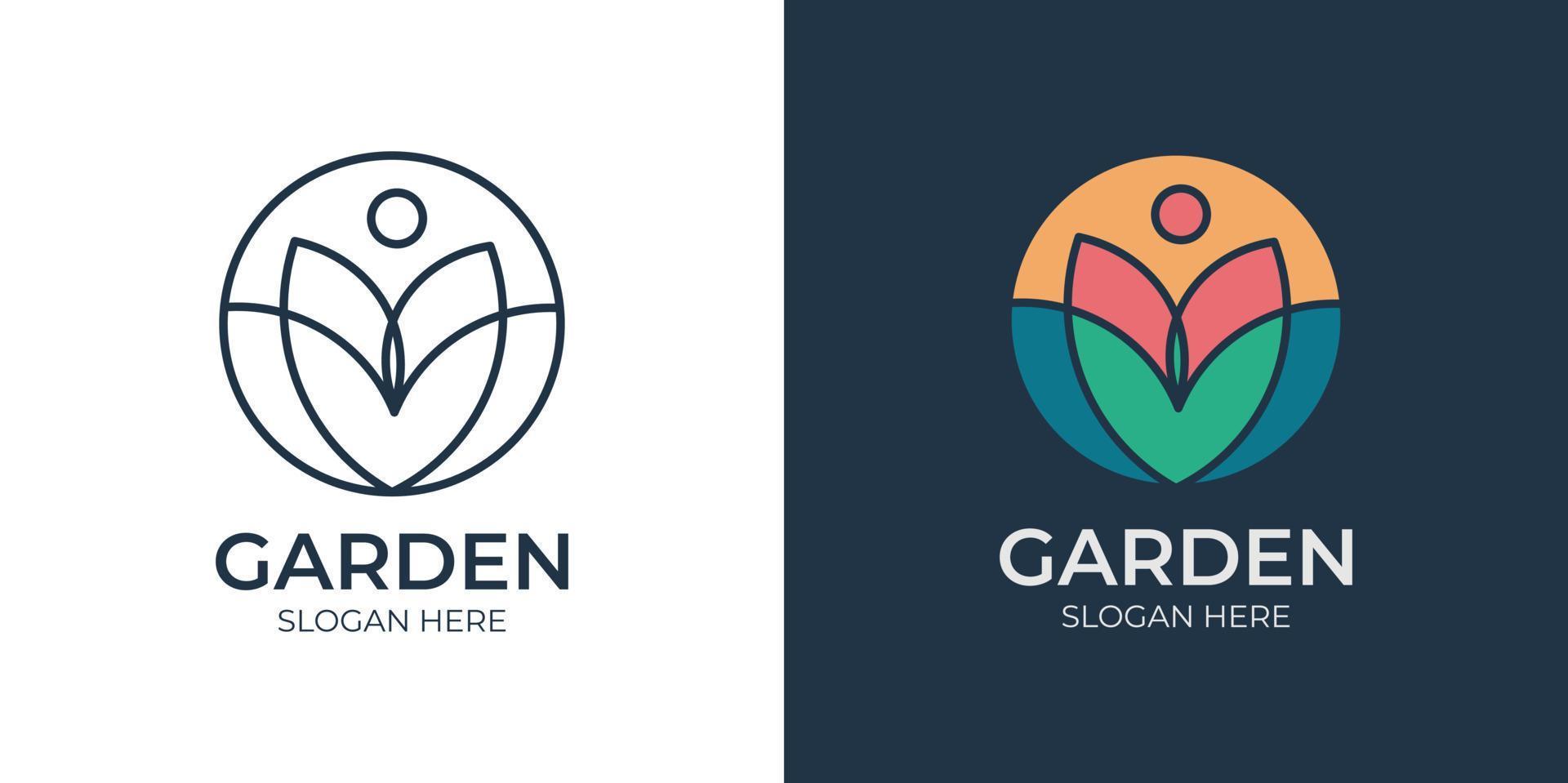 elegante conjunto de logotipos de jardín colorido vector