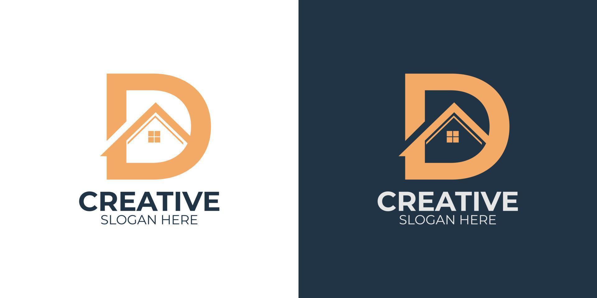 minimalist letter D combination house logo set vector