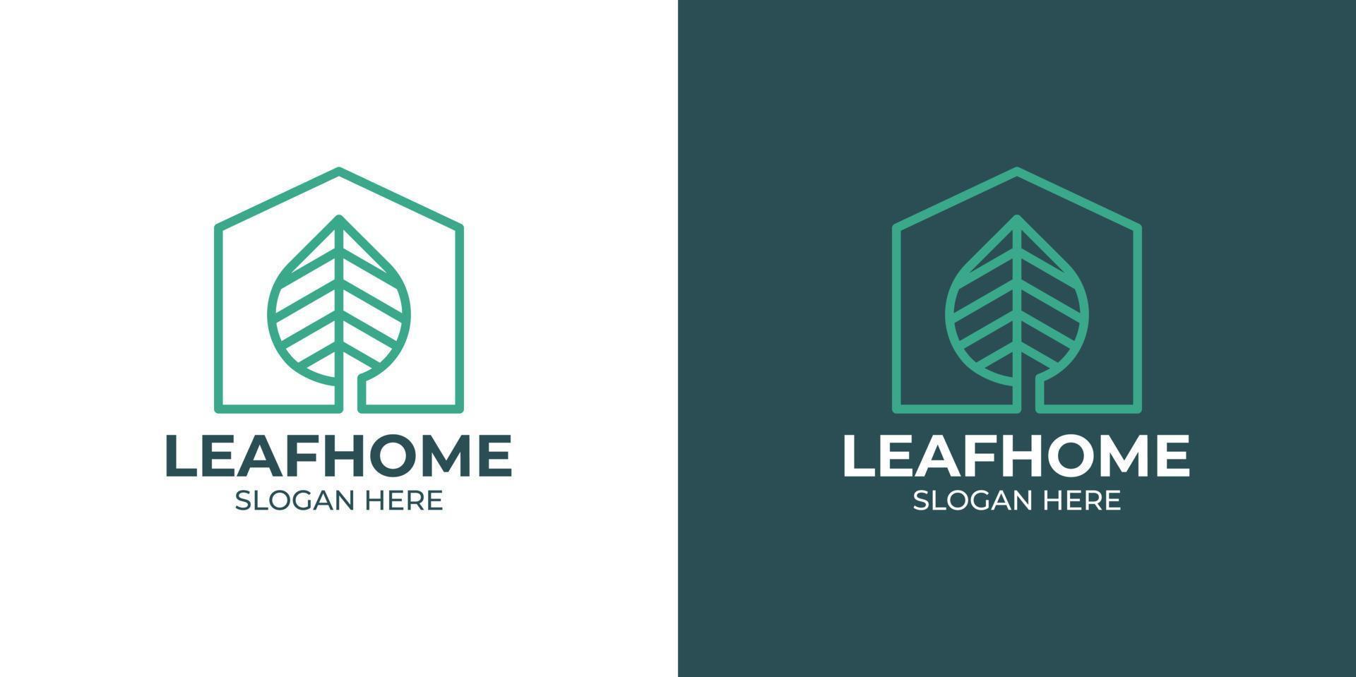 monoline style leaf home logo set vector