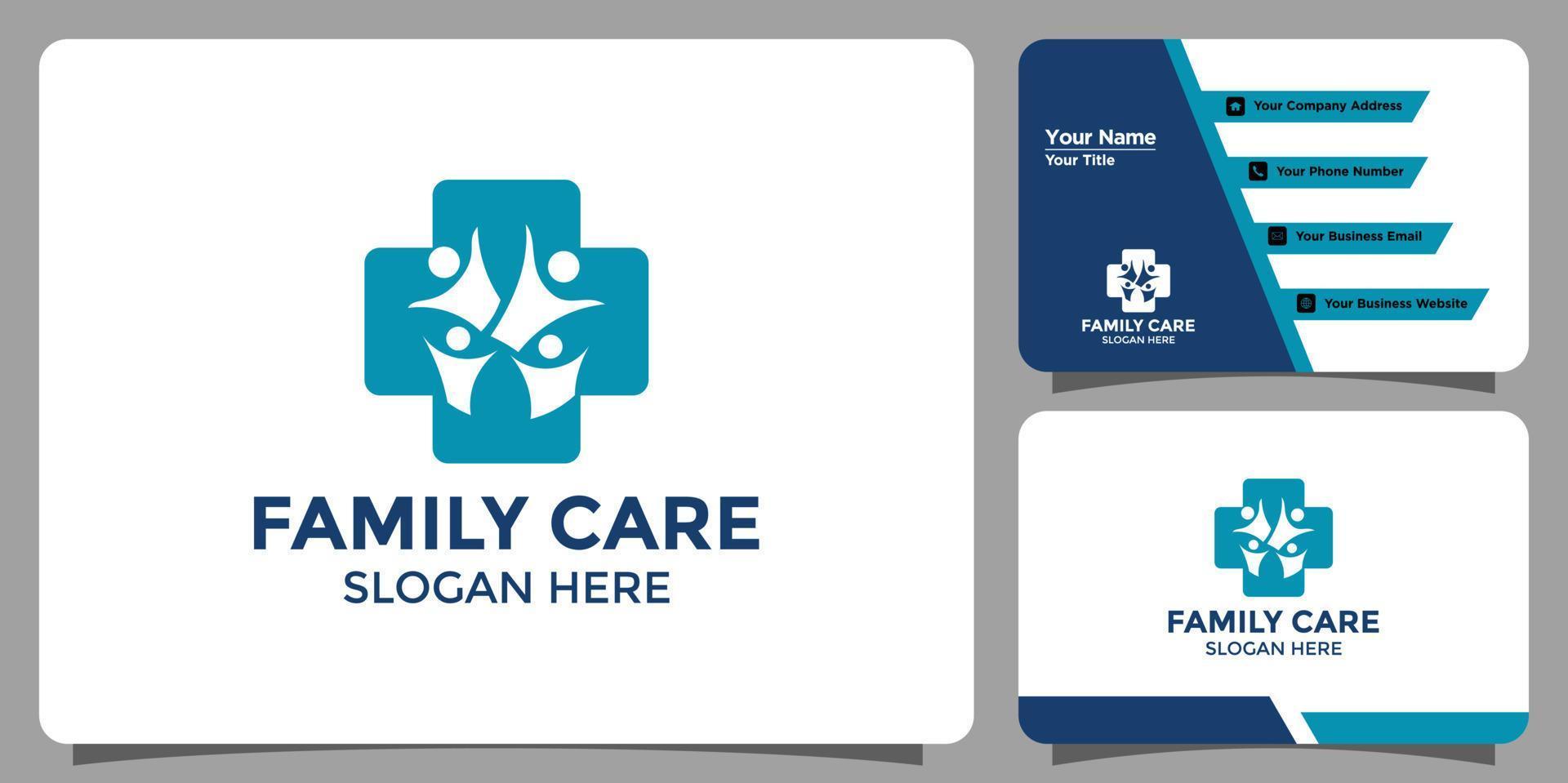 minimalist family care logo design and branding card template vector