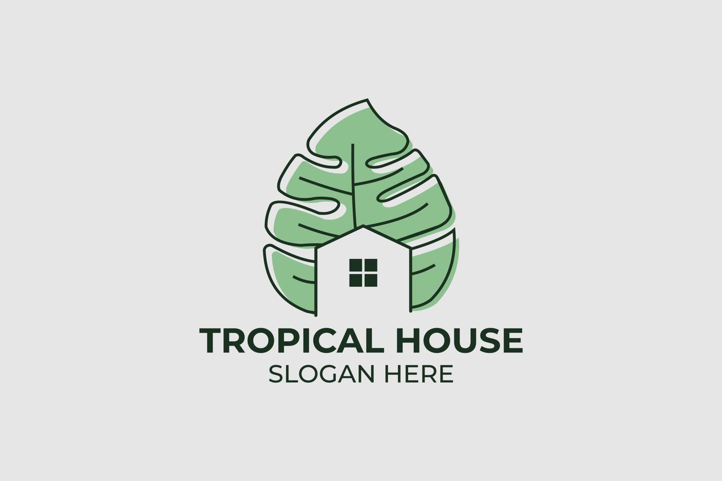 conjunto de logotipo de estilo moderno de monstera para el hogar vector