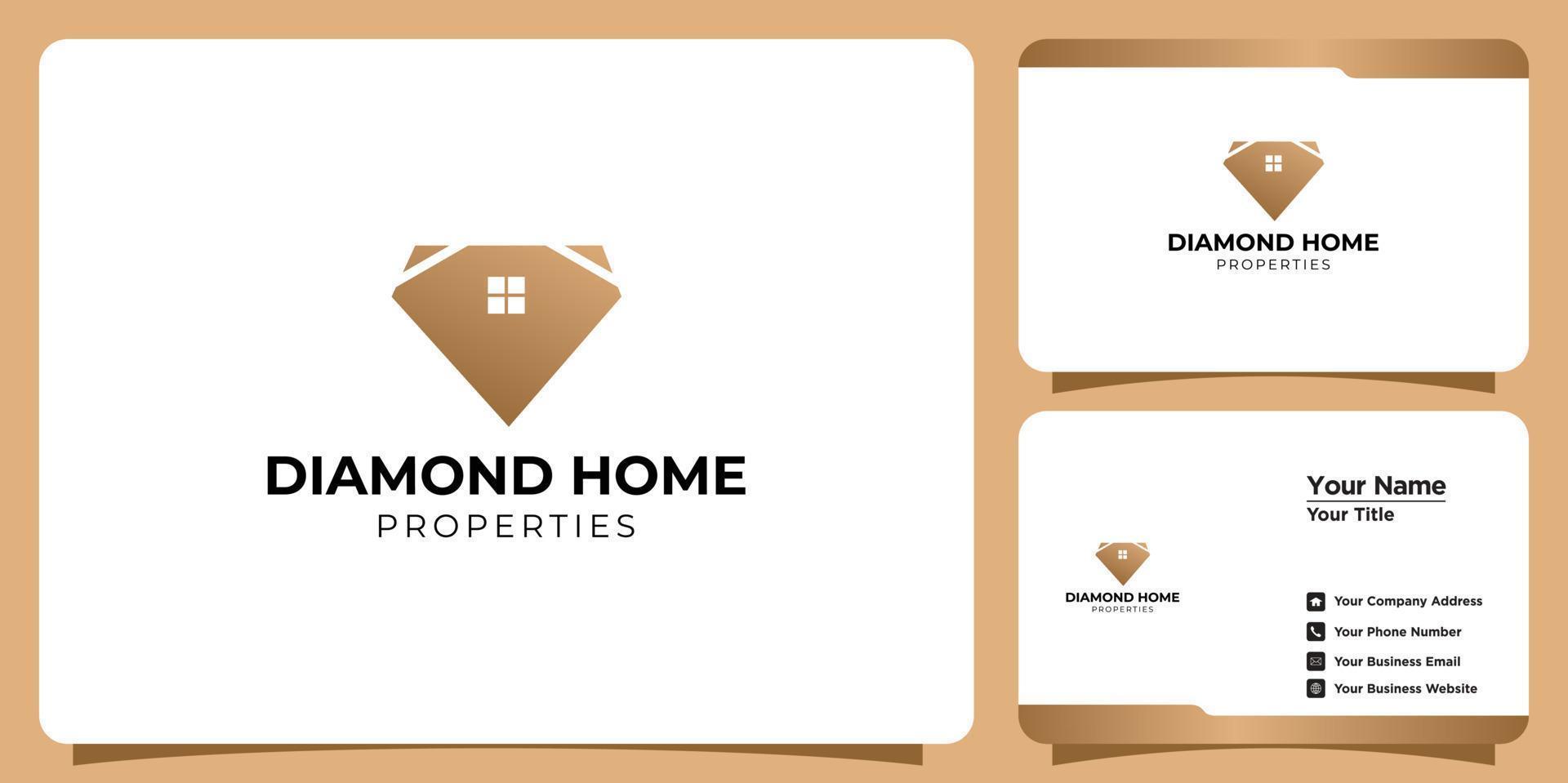 set of home diamond logos and business cards vector