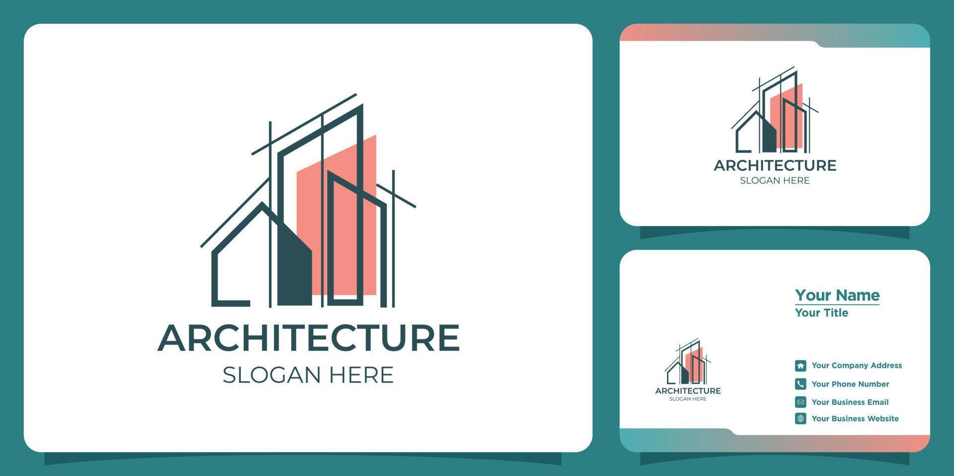 Minimalist architectural logo with art style logo design and business card template vector