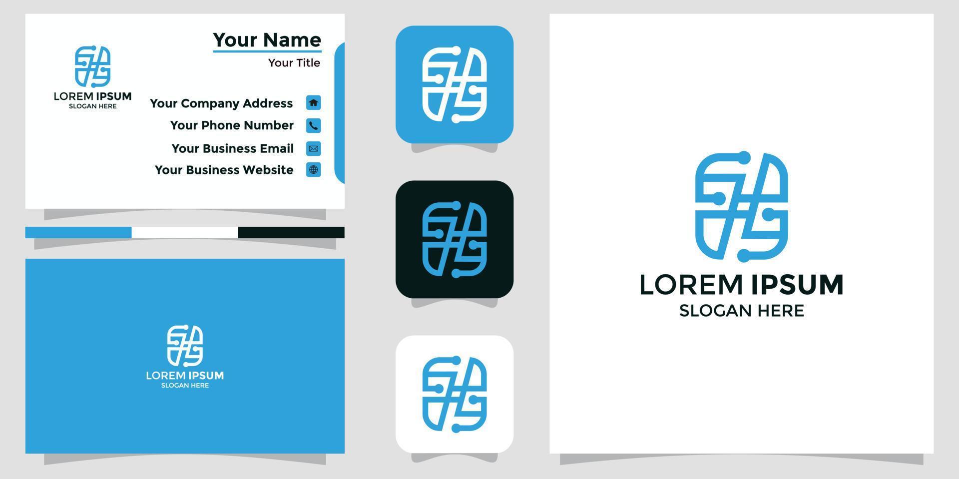 SH letter logo and branding card vector