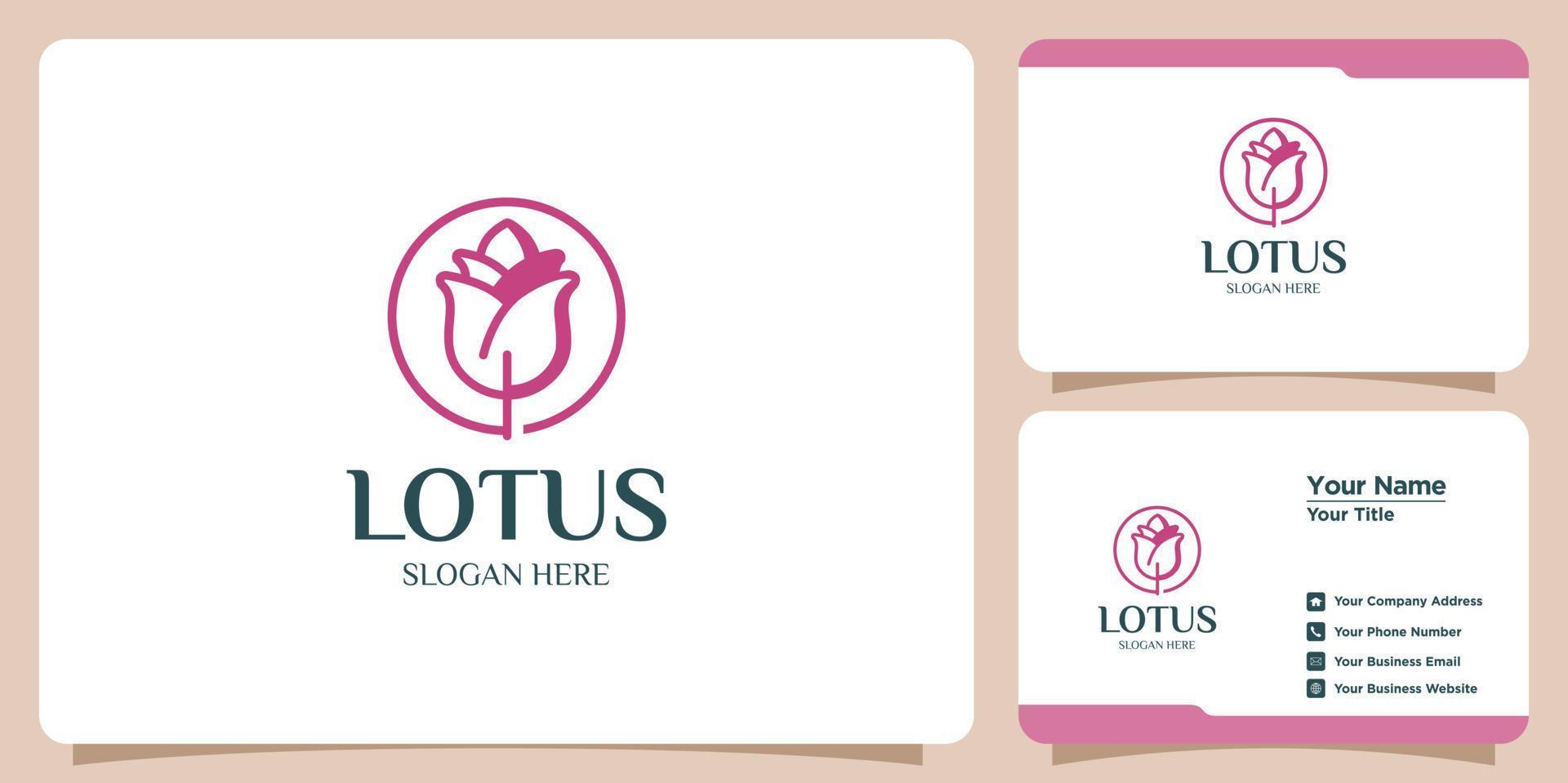 set of lotus flower logos and business cards vector