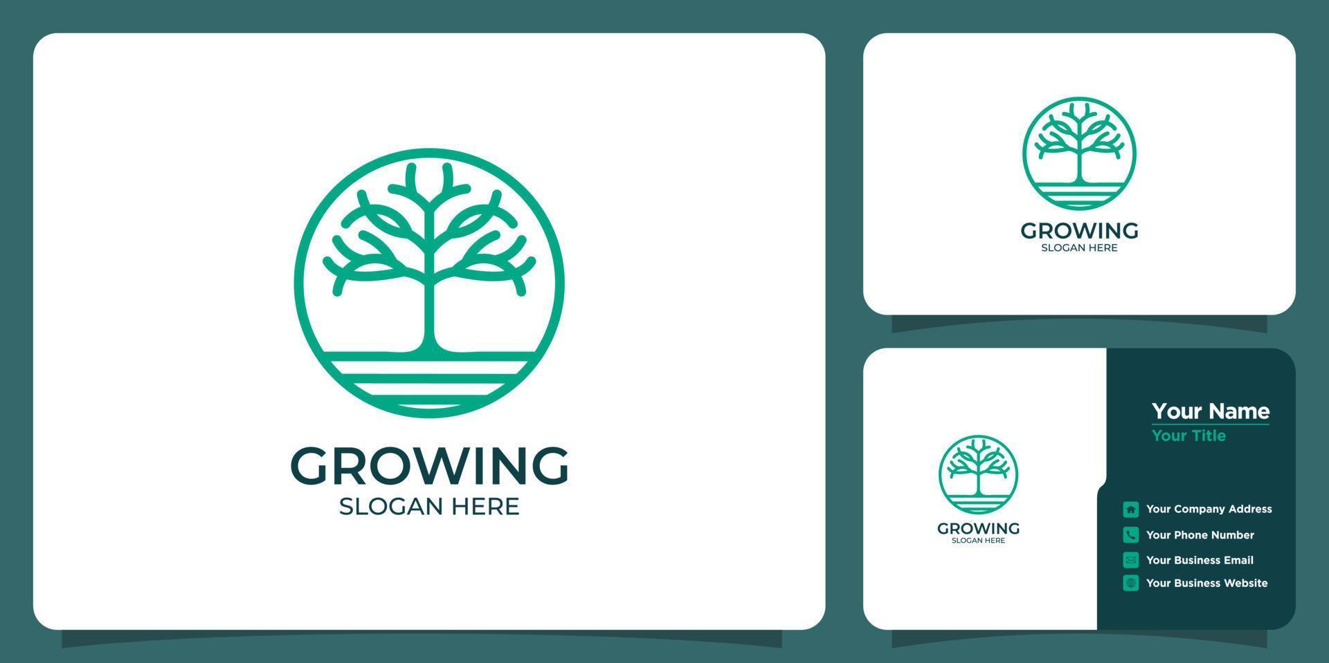 growing logo set with line and business card style vector