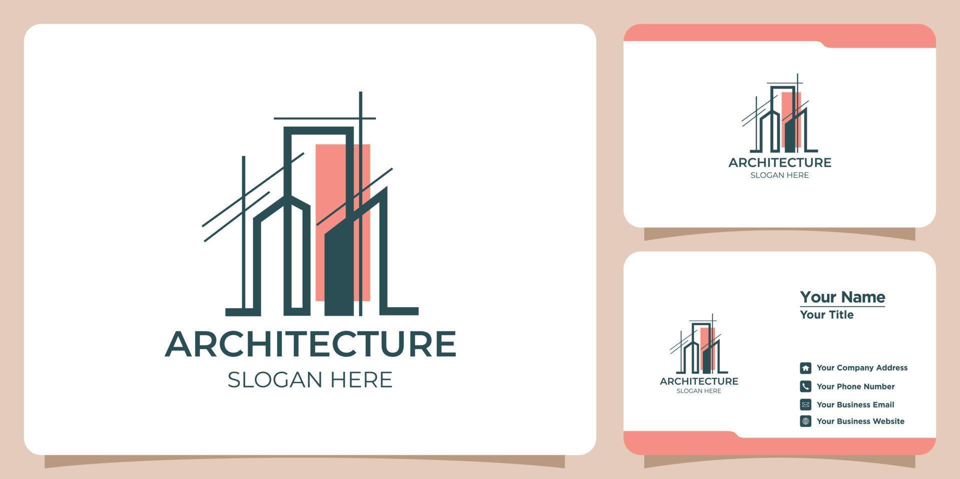 Minimalist architectural logo with art style logo design and business card template vector