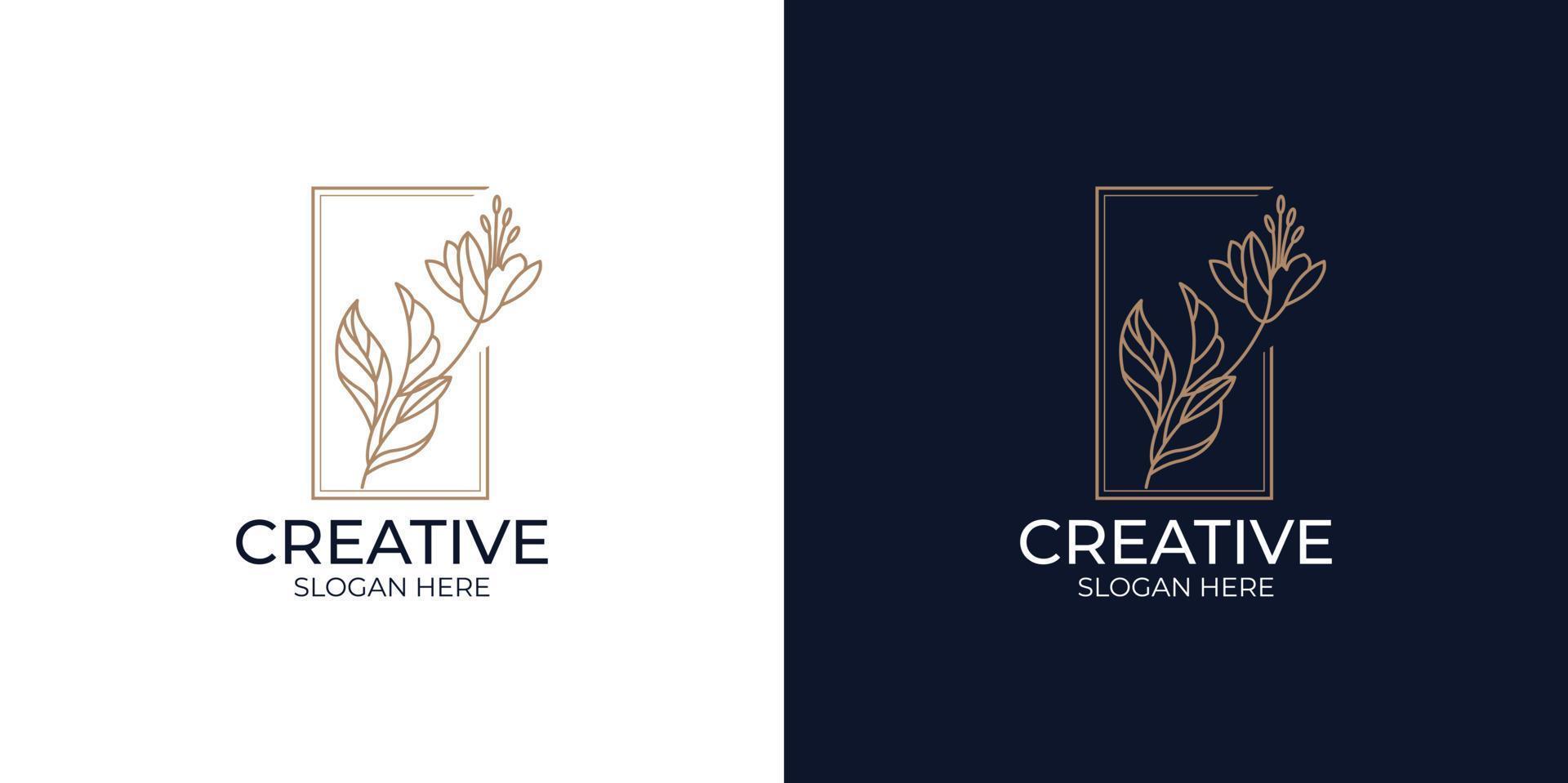 set of floral logos in linear style vector