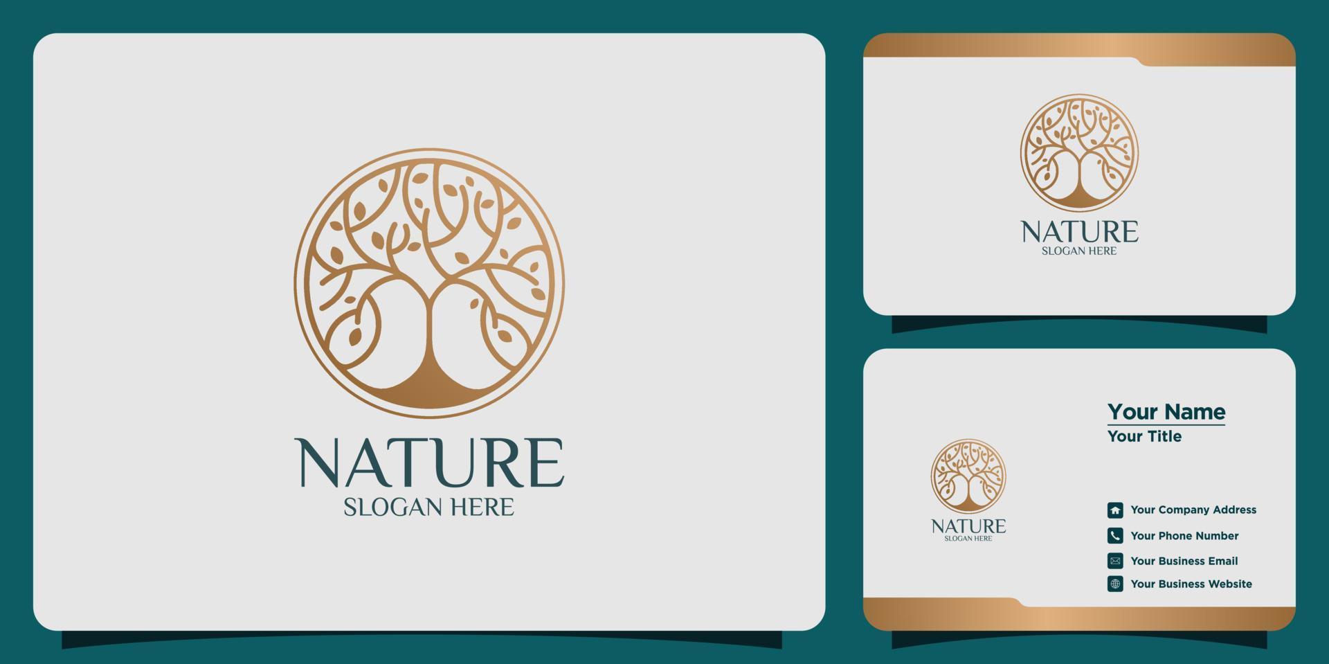 Set of hand drawn feminine and modern tree template logos and business cards vector