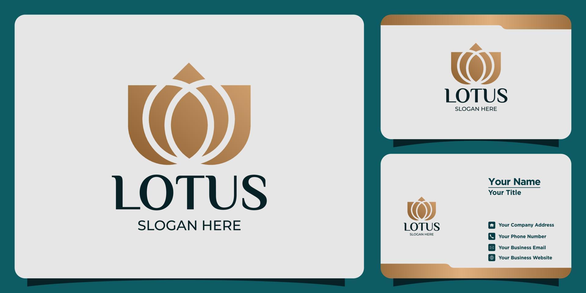 set of lotus flower logos and business cards vector