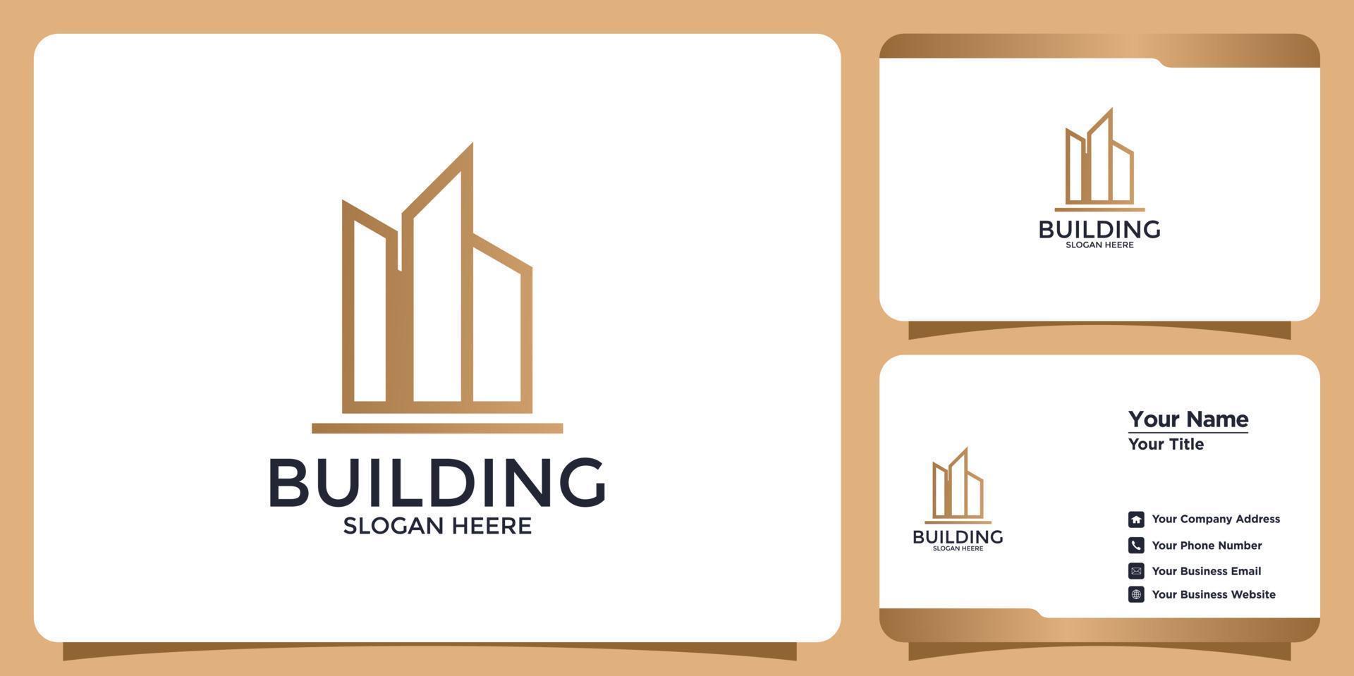 logotipo de edificio minimalista y tarjeta de visita vector