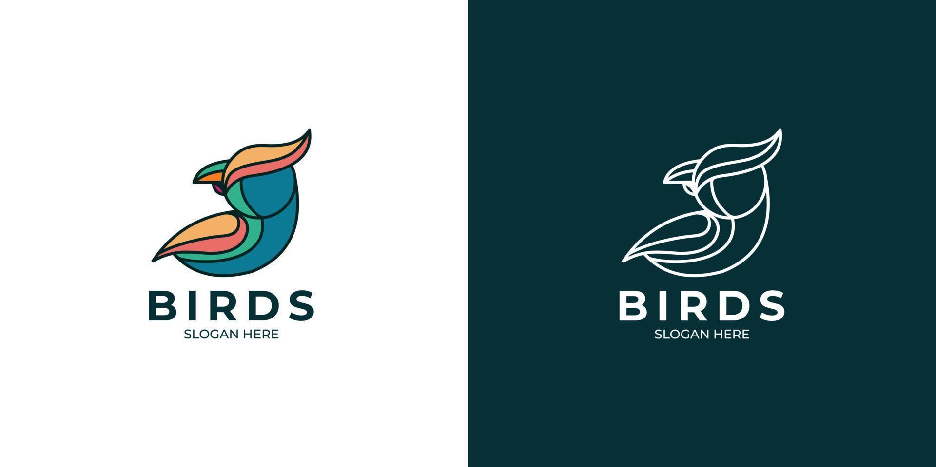 conjunto de logotipo de pájaro de estilo lineal y colorido vector