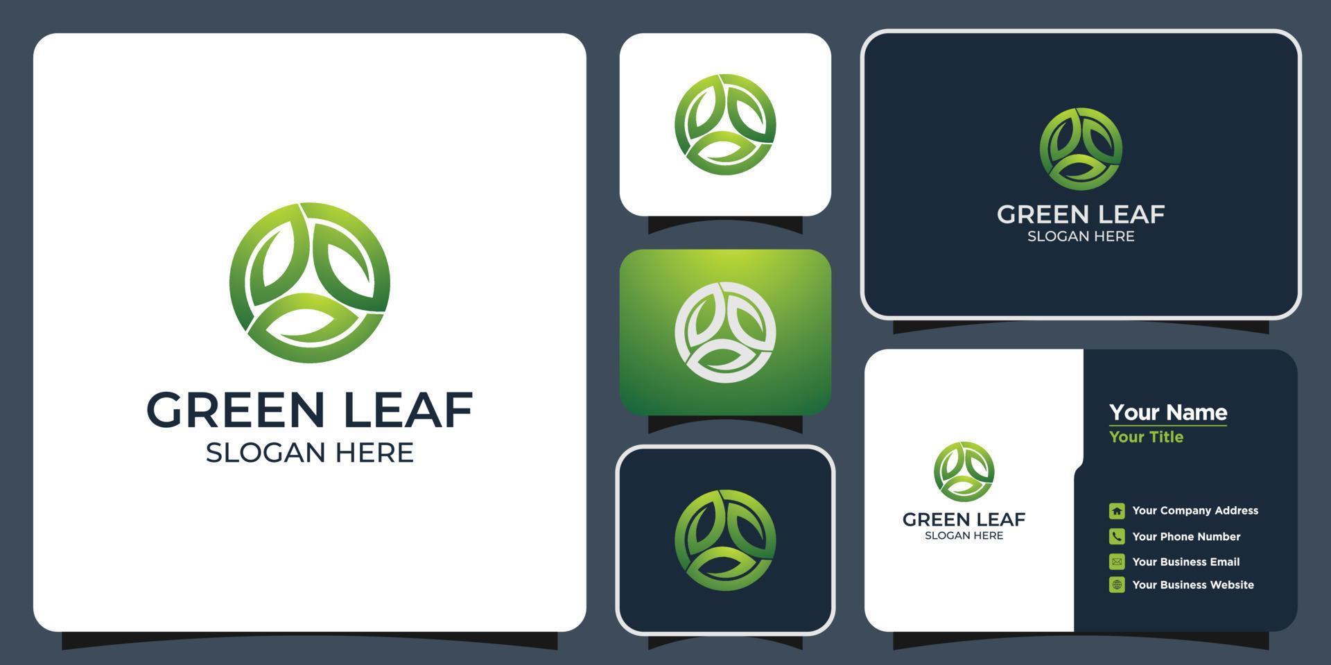 leaf design logo and business card vector