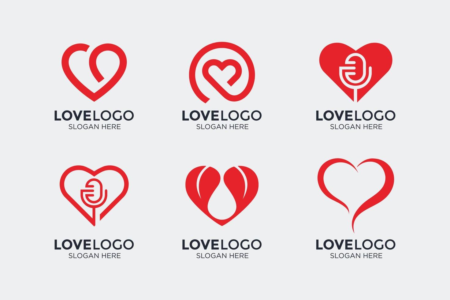 minimalist and simple love logo set vector